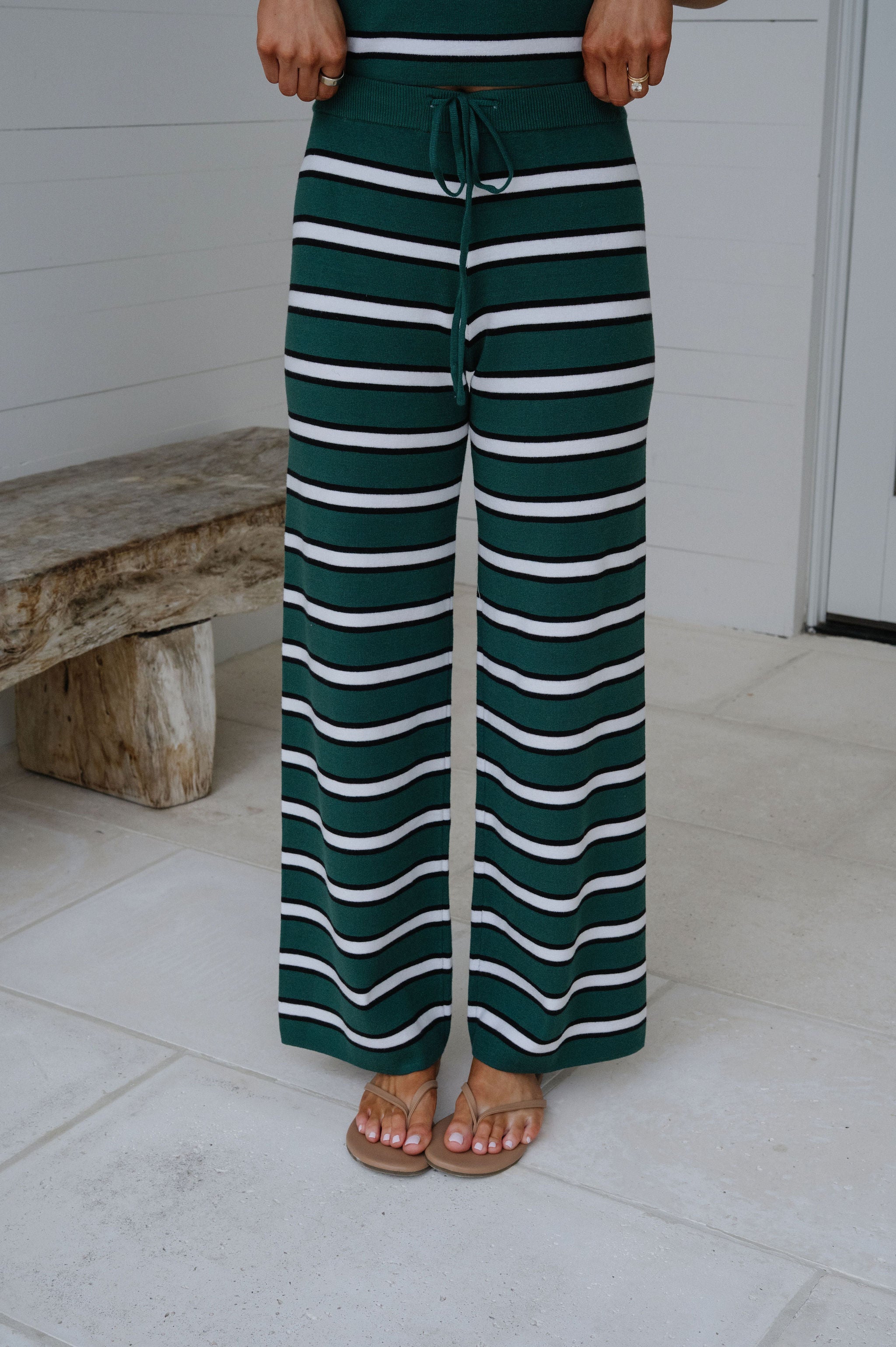 Marie Striped Pants Set-Green/White