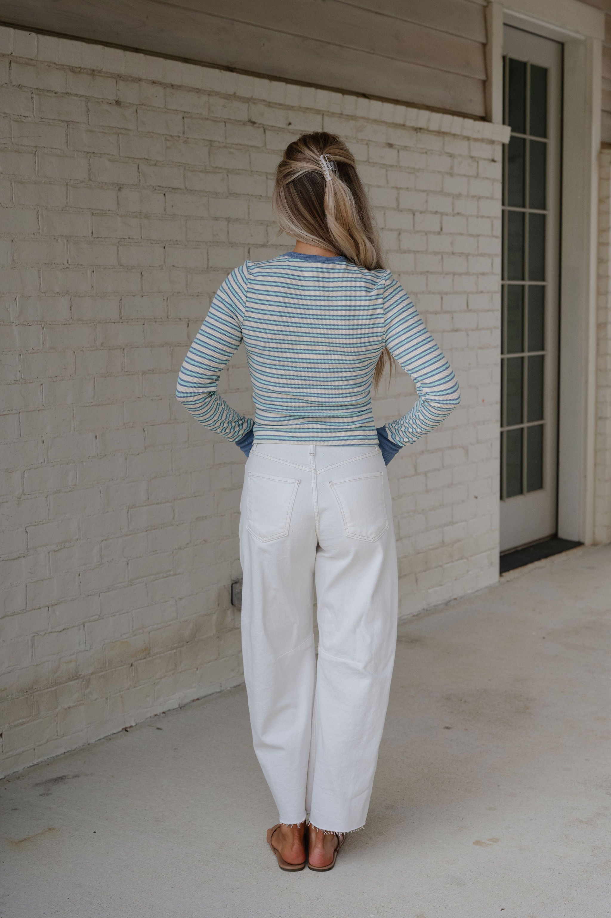 Casey Striped Top-Ivory/Light Blue