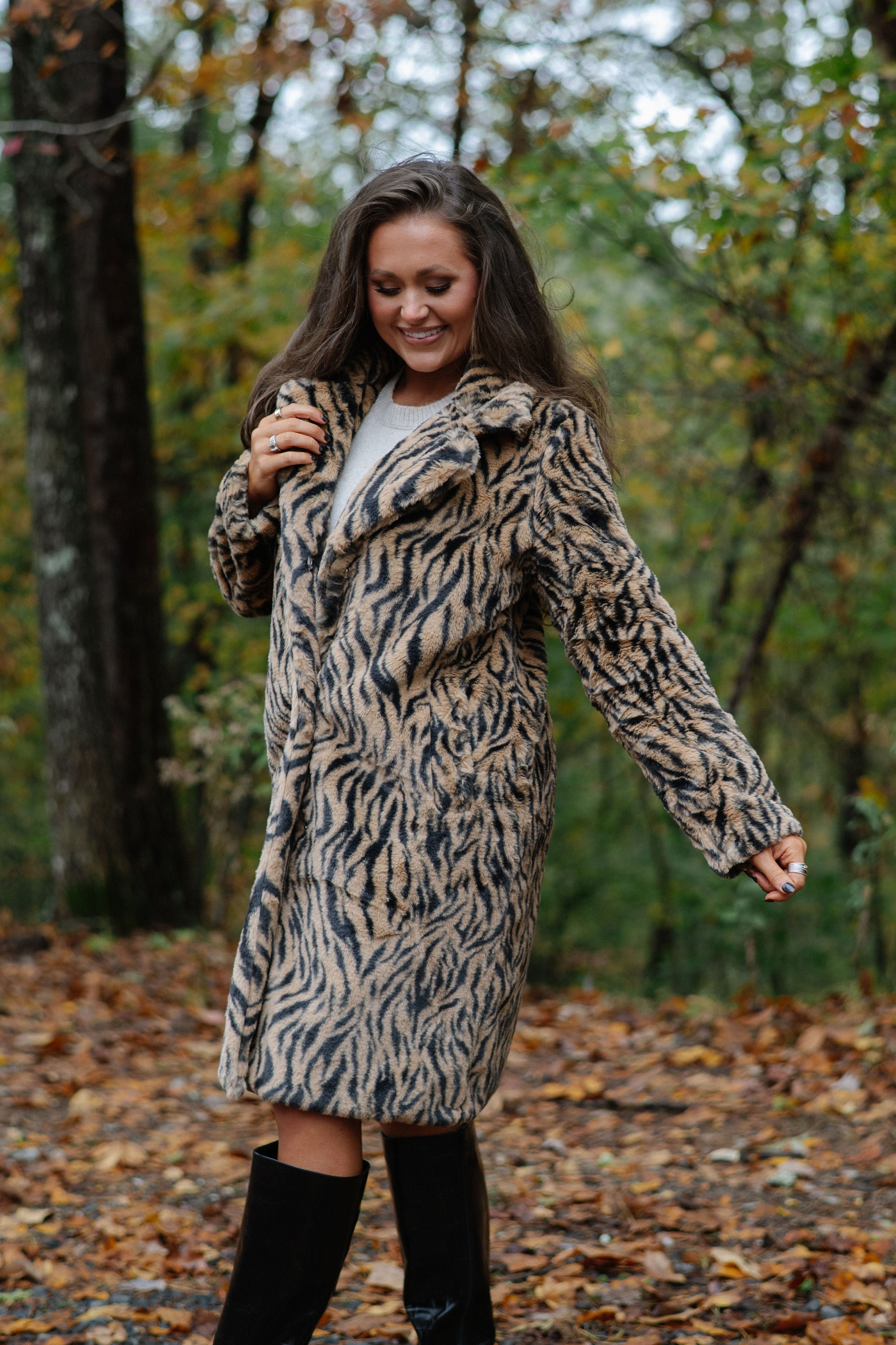 Birdie Faux Fur Coat-Tan/Black