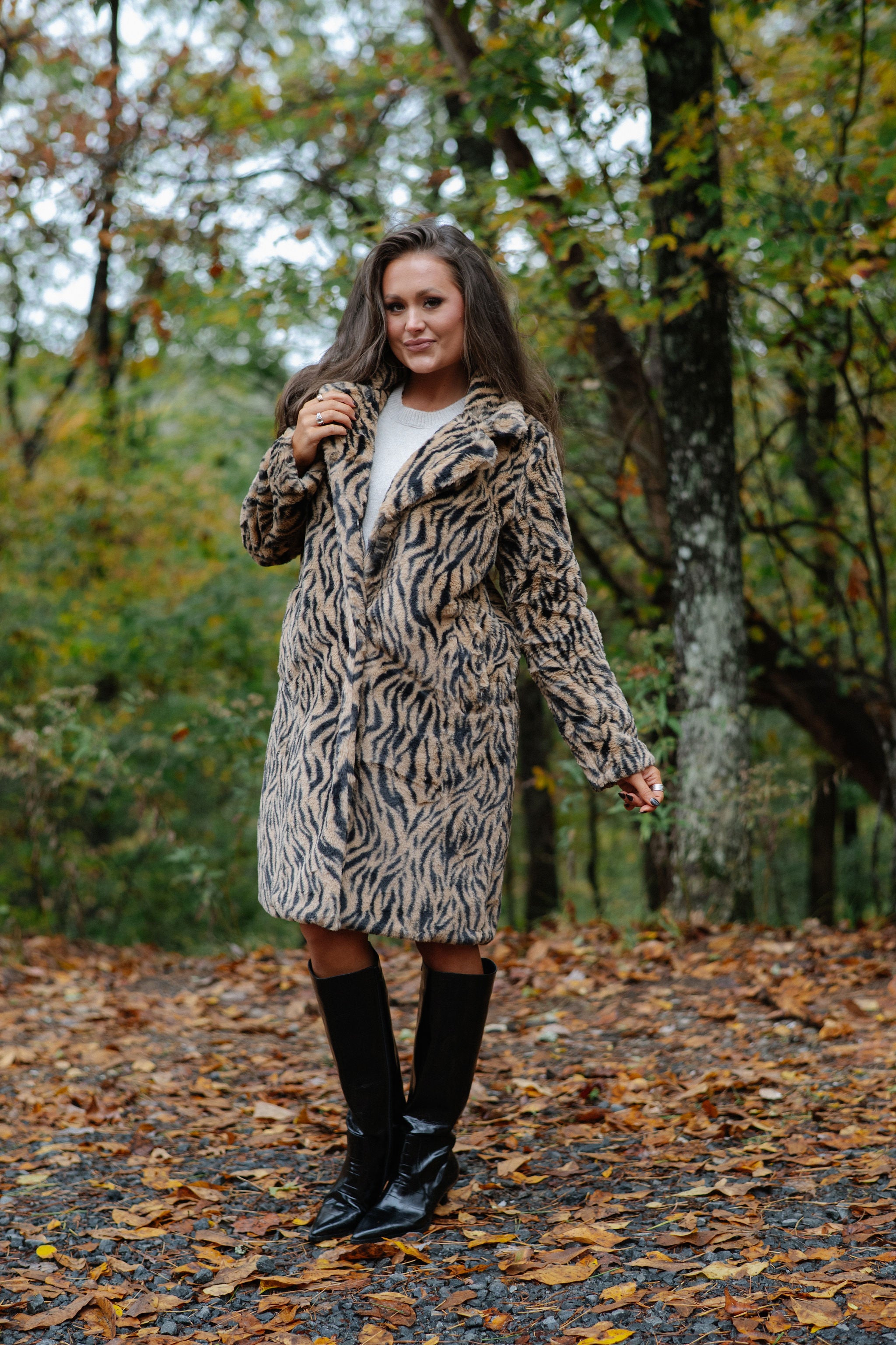 Birdie Faux Fur Coat-Tan/Black