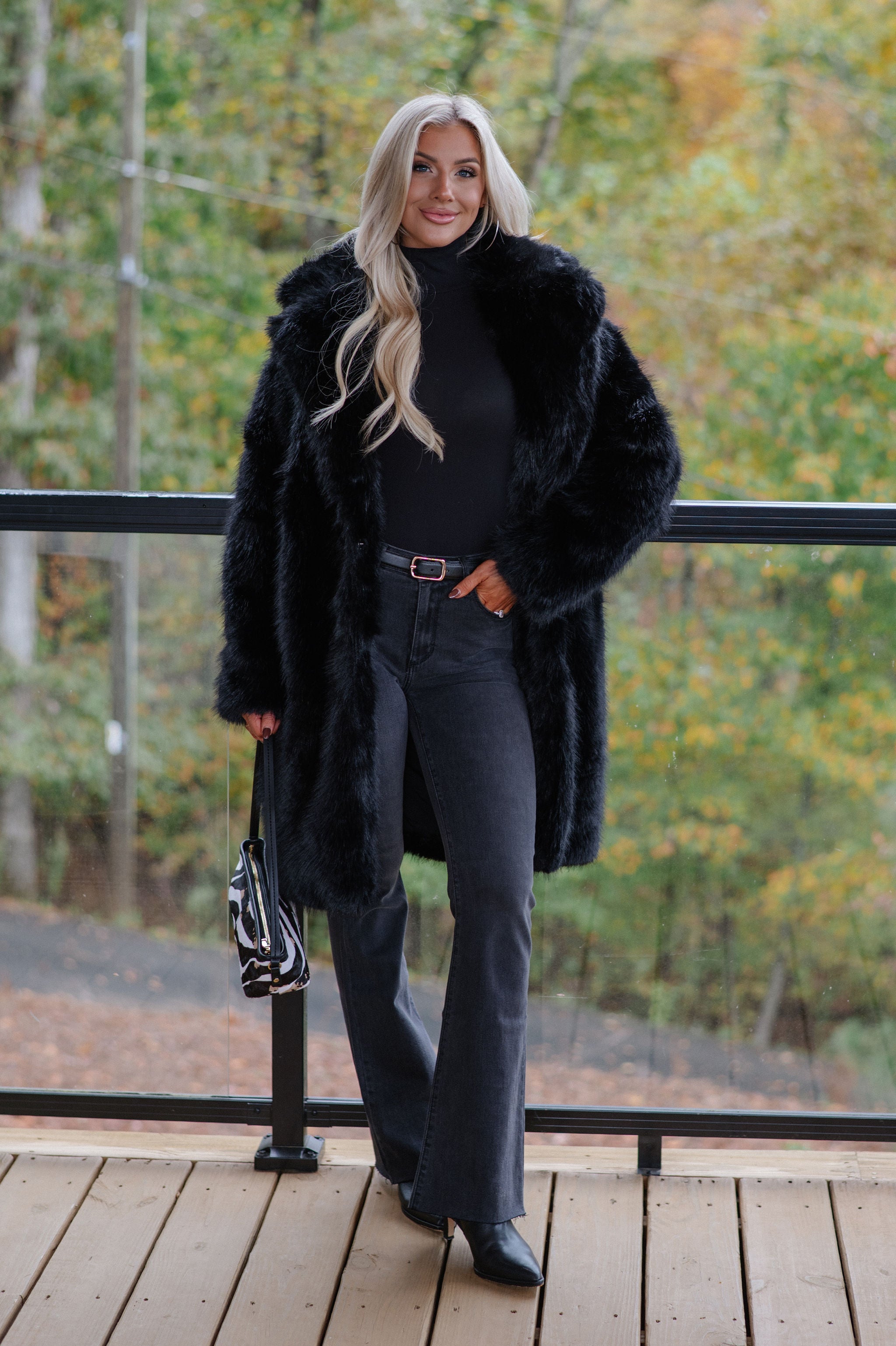 Emerson Luxe Fur Coat-Black