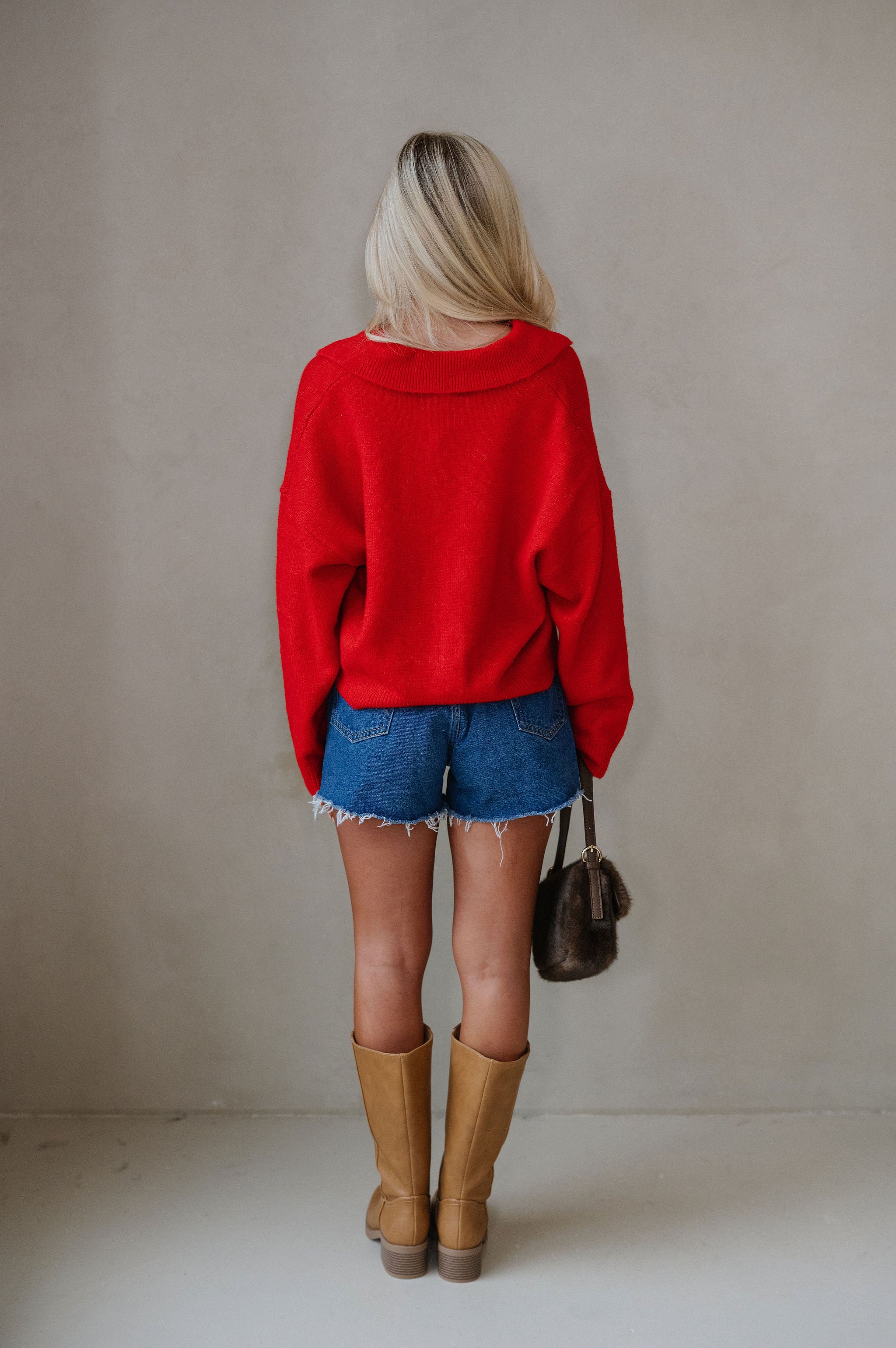 Avery Collared Cardigan-Red