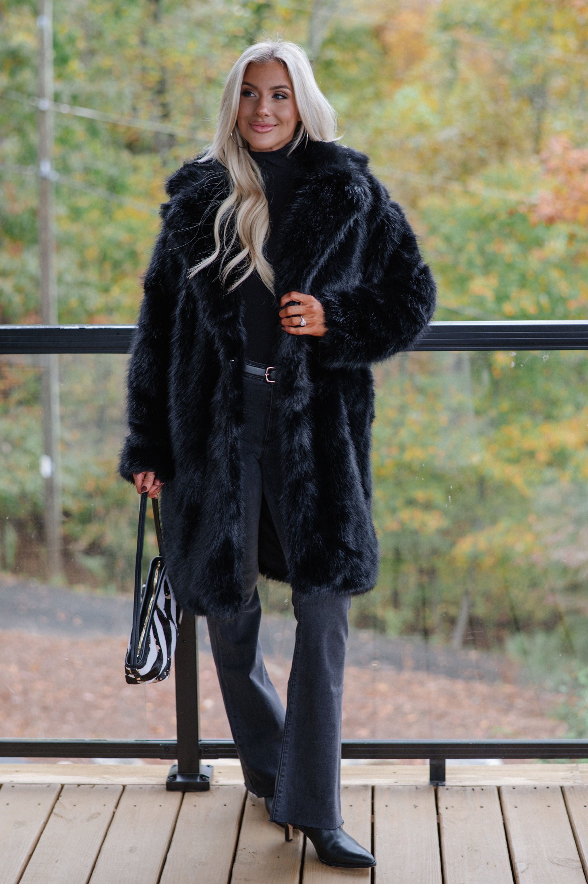 Emerson Luxe Fur Coat-Black