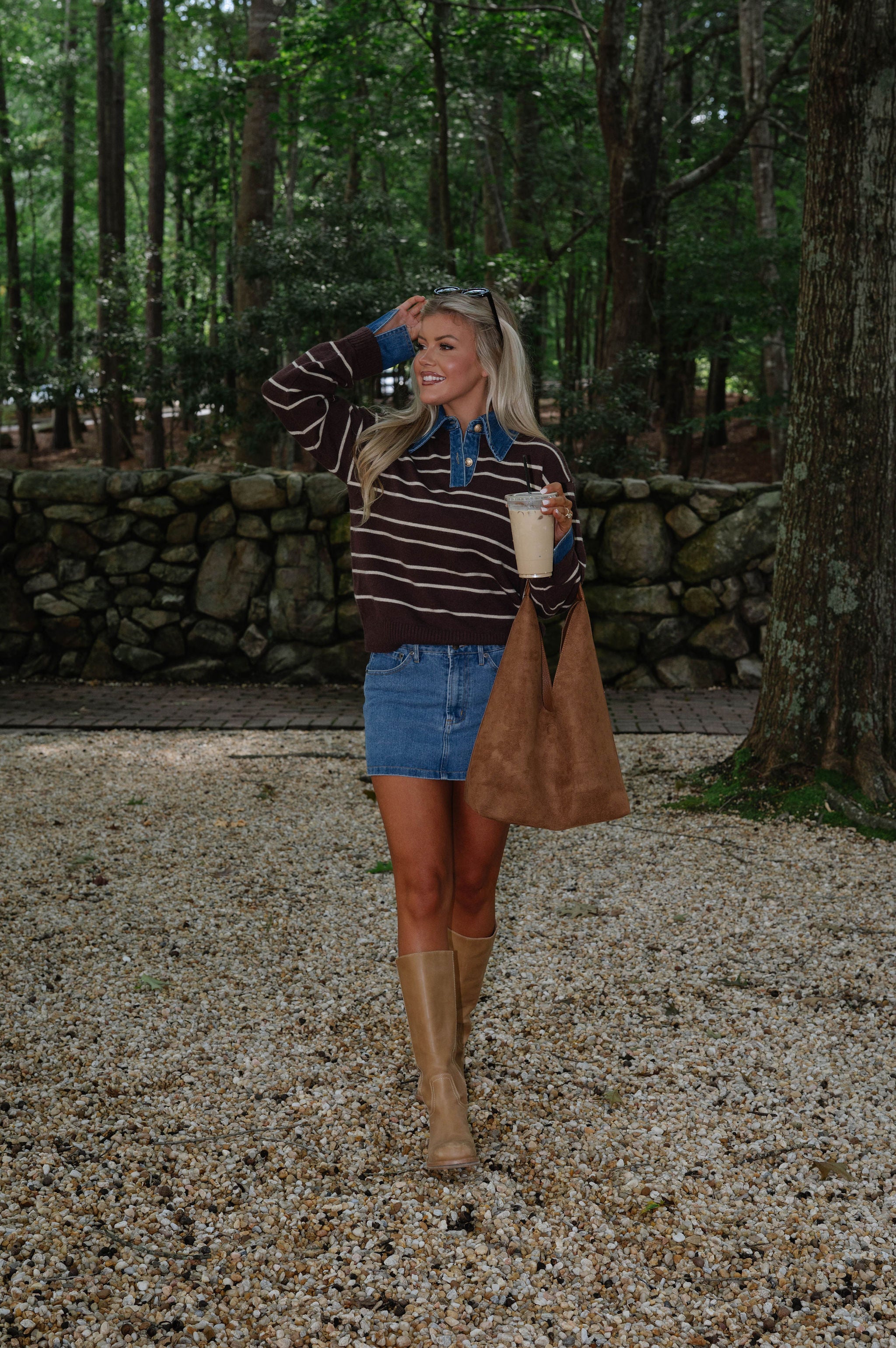 Charlie Stripe Denim Combo Sweater-Brown/Oatmeal