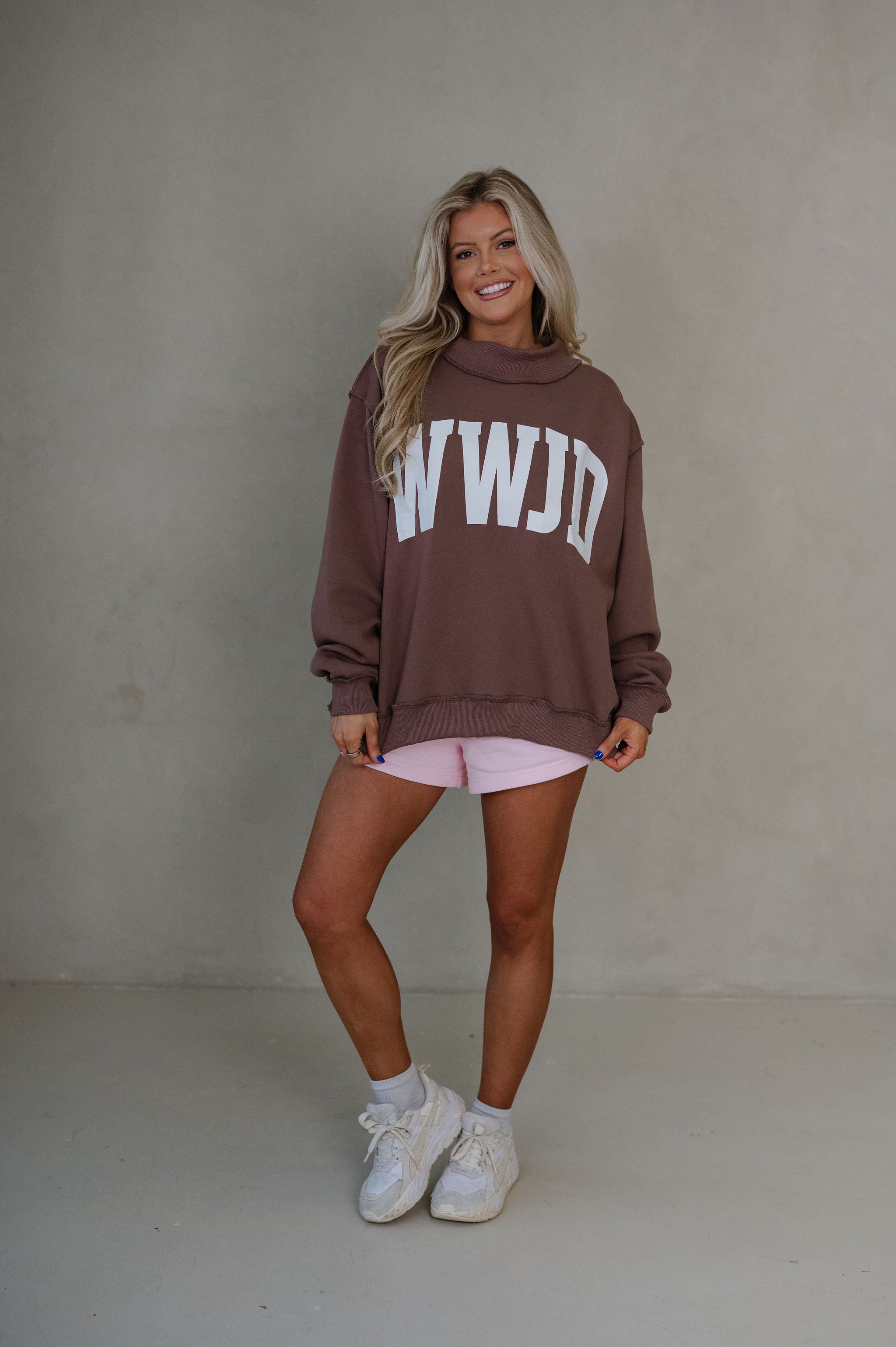"WWJD/Amen" Reversible Mock Neck Sweatshirt-Brown