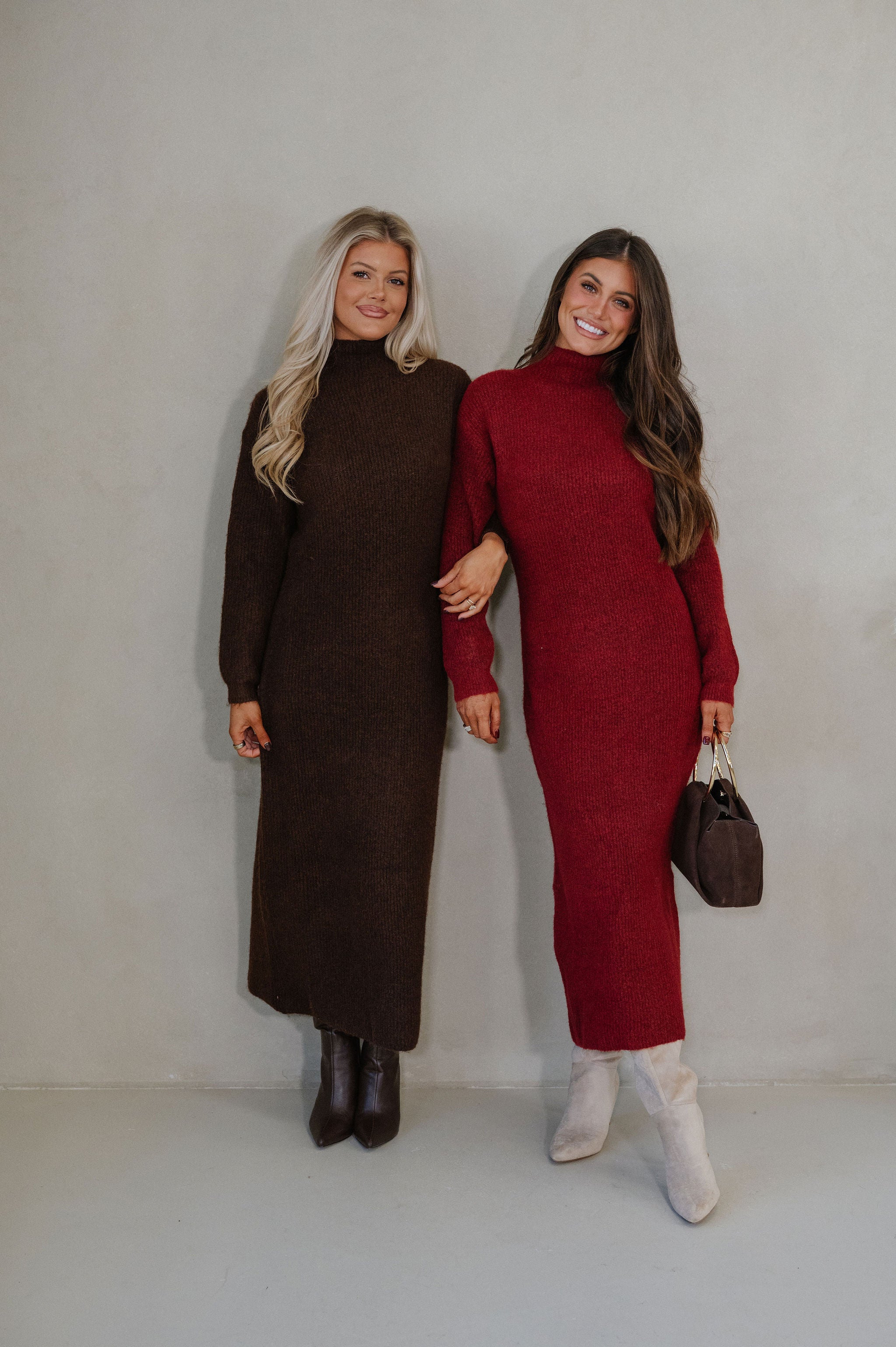 Kiara Knit Midi Dress-Red