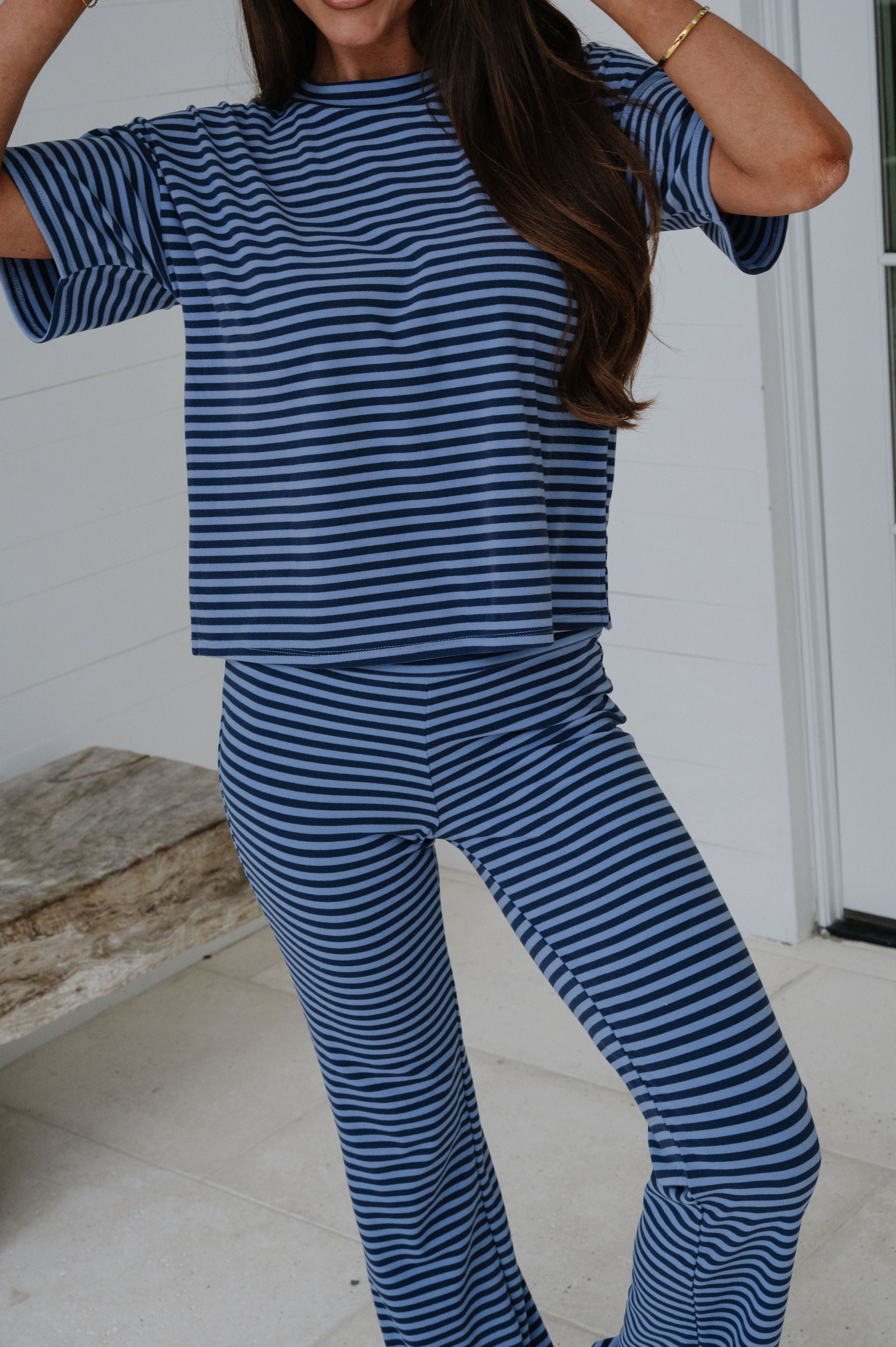Dylan Striped Pants Set-Navy