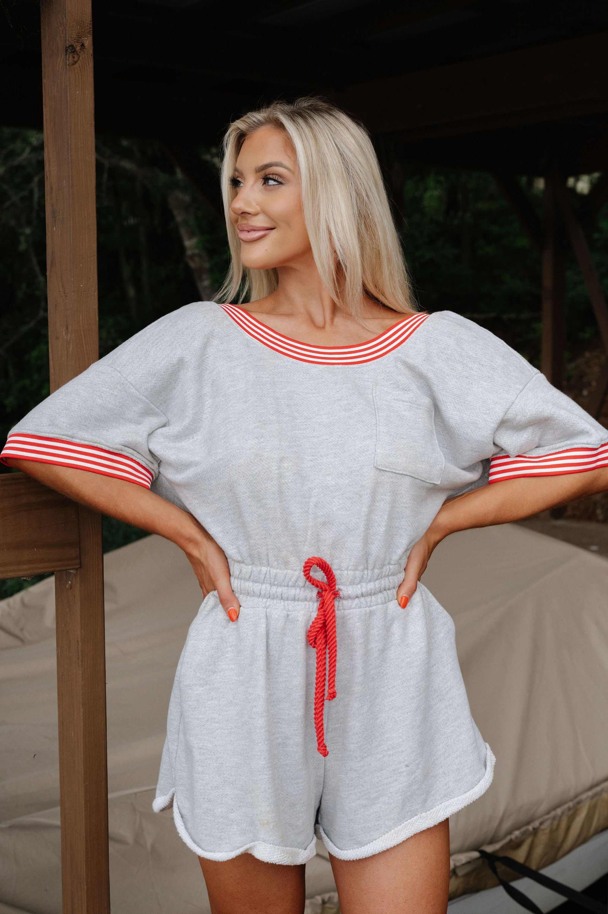 Delaney French Terry Romper-Heather Grey