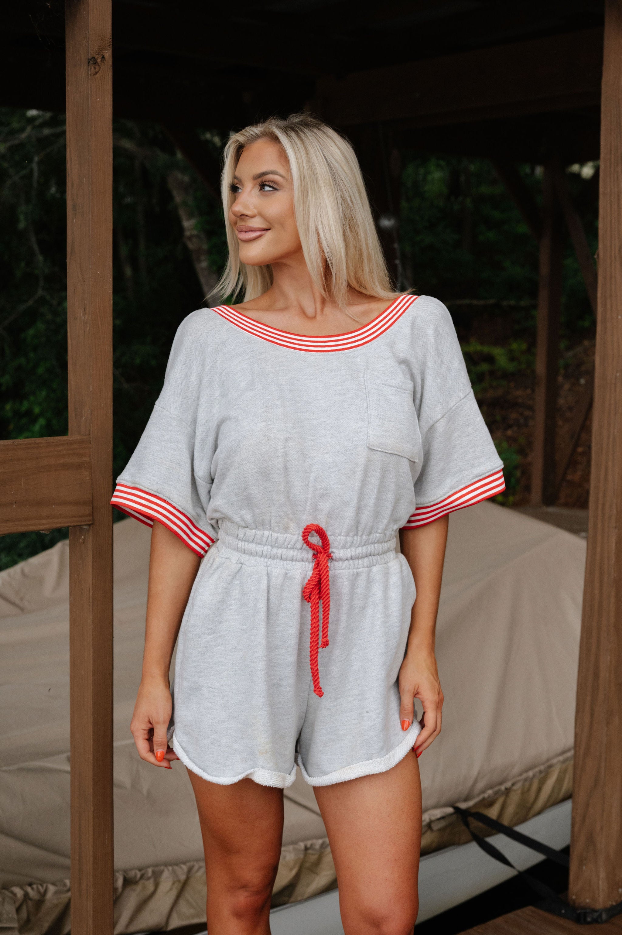 Delaney French Terry Romper-Heather Grey