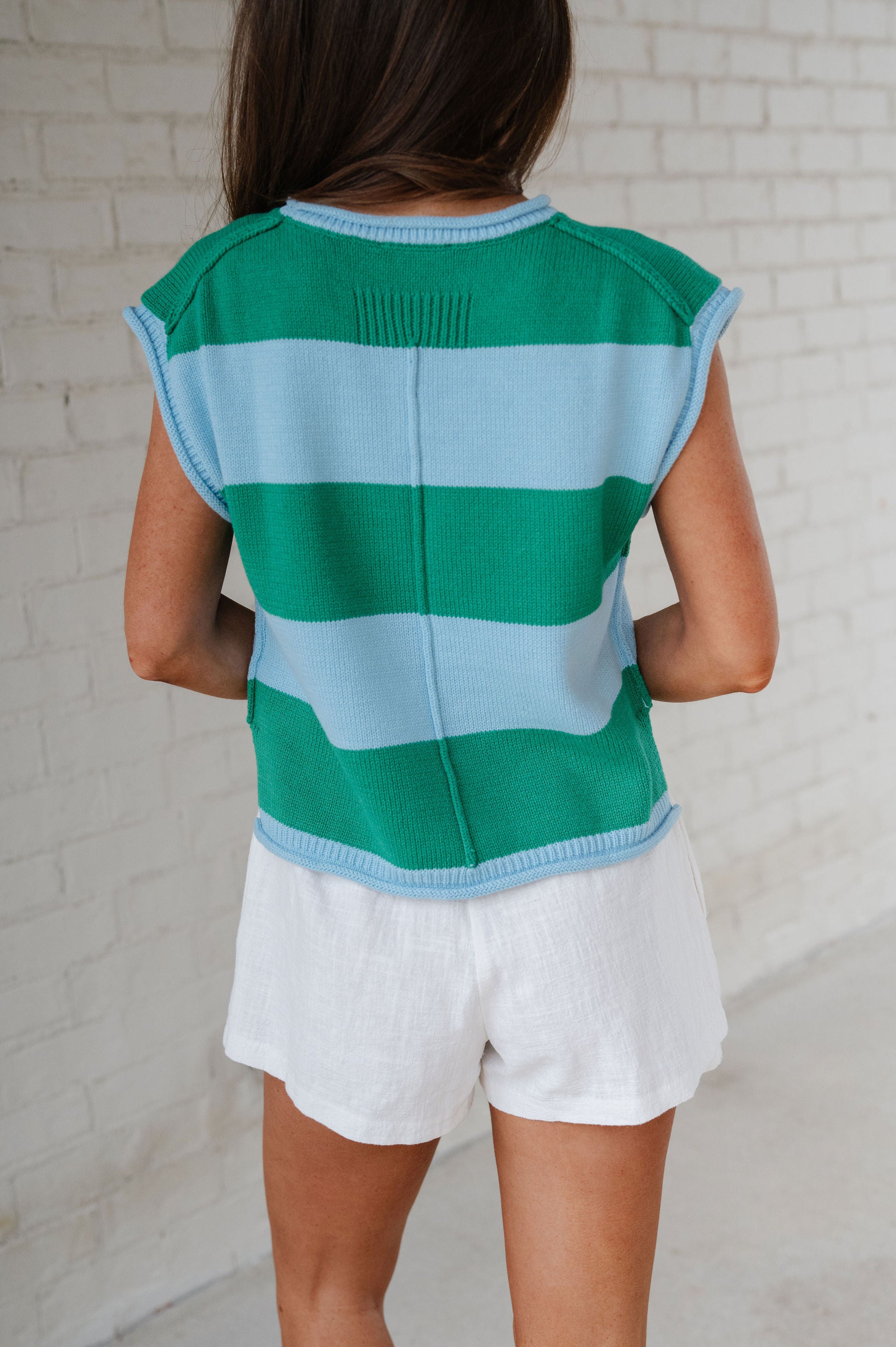 Tate Striped Sweater Top-Blue/Green
