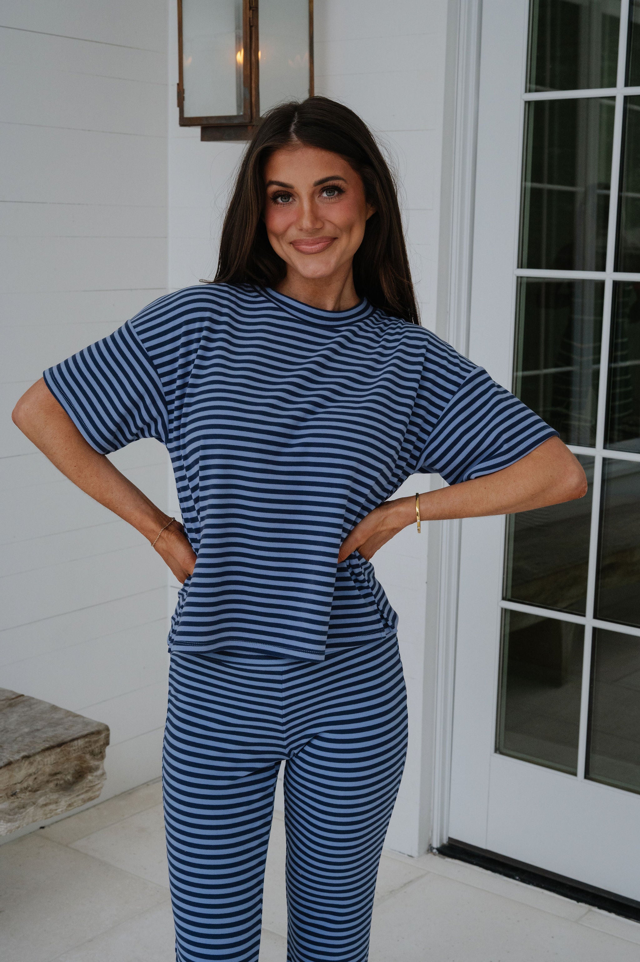 Dylan Striped Pants Set-Navy