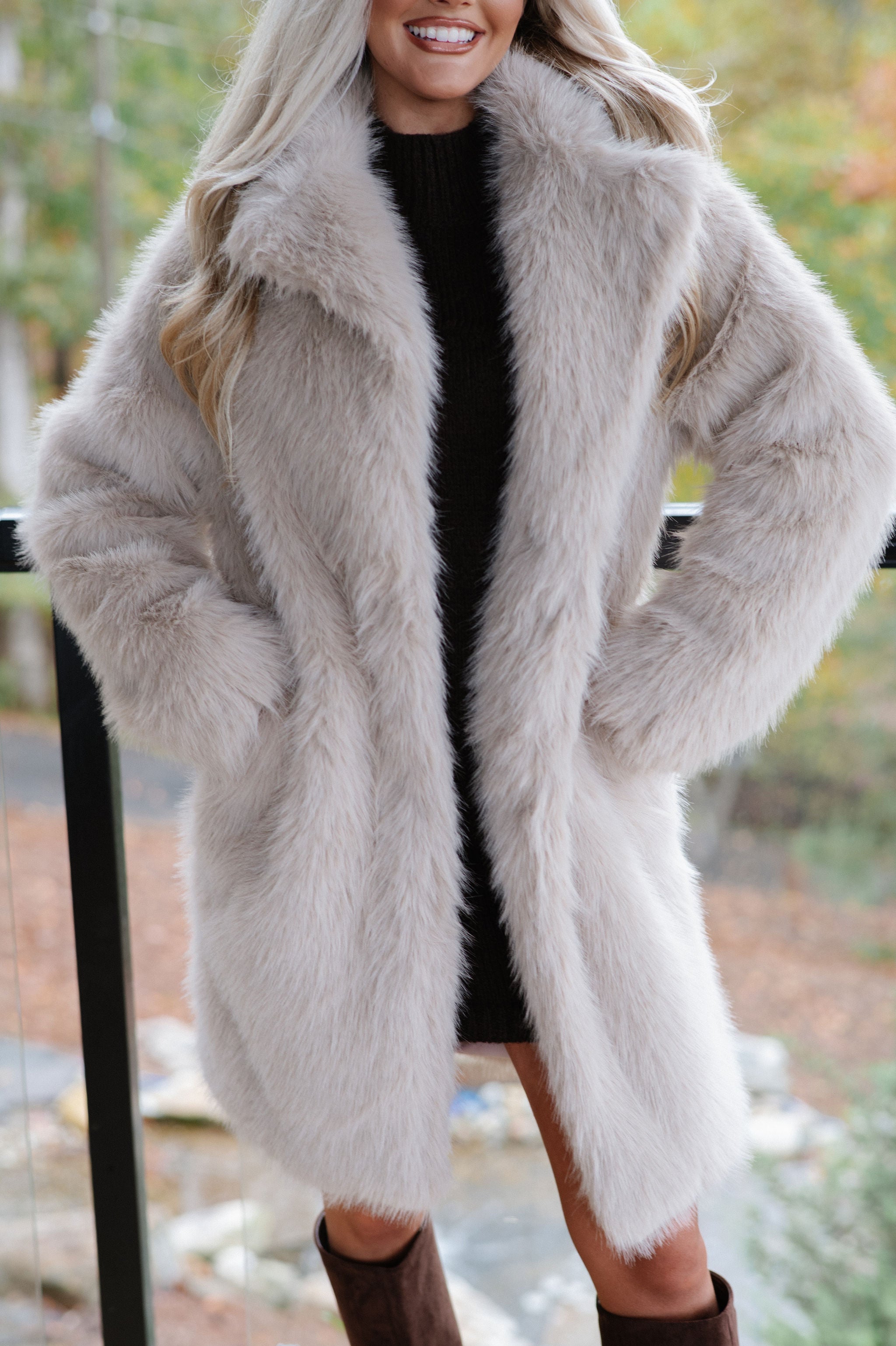 Emerson Luxe Fur Coat-Taupe