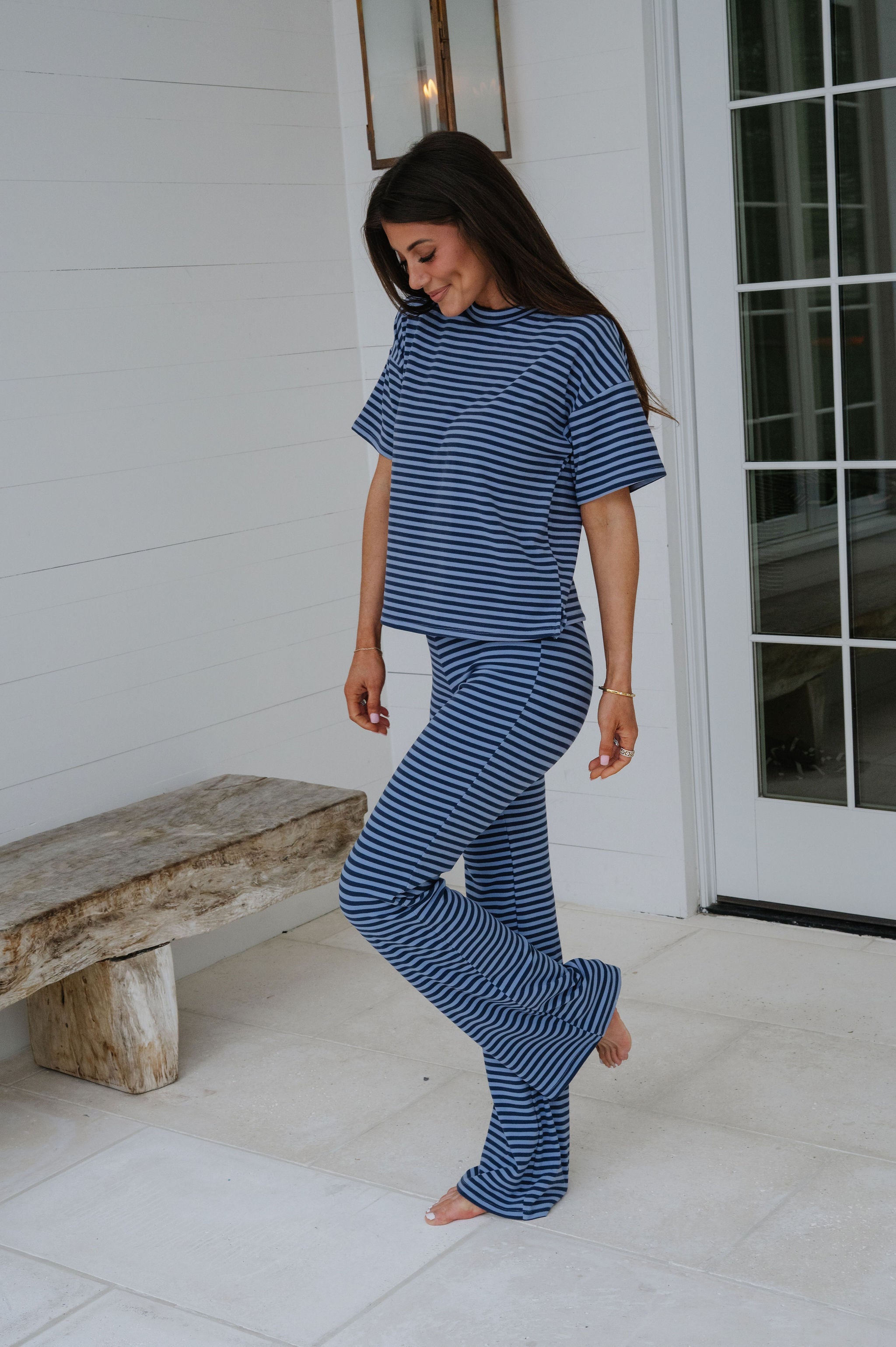 Dylan Striped Pants Set-Navy