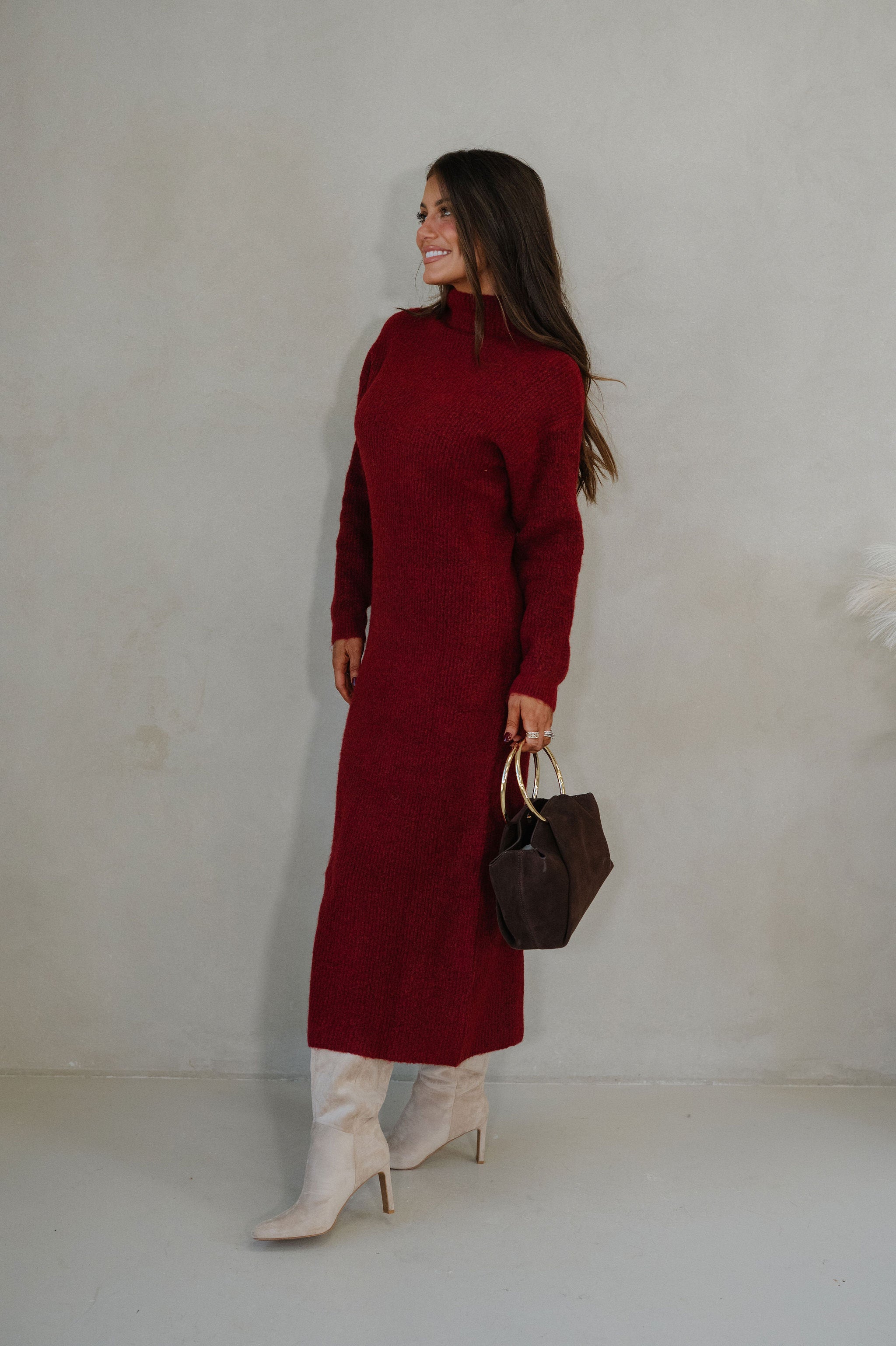 Kiara Knit Midi Dress-Red