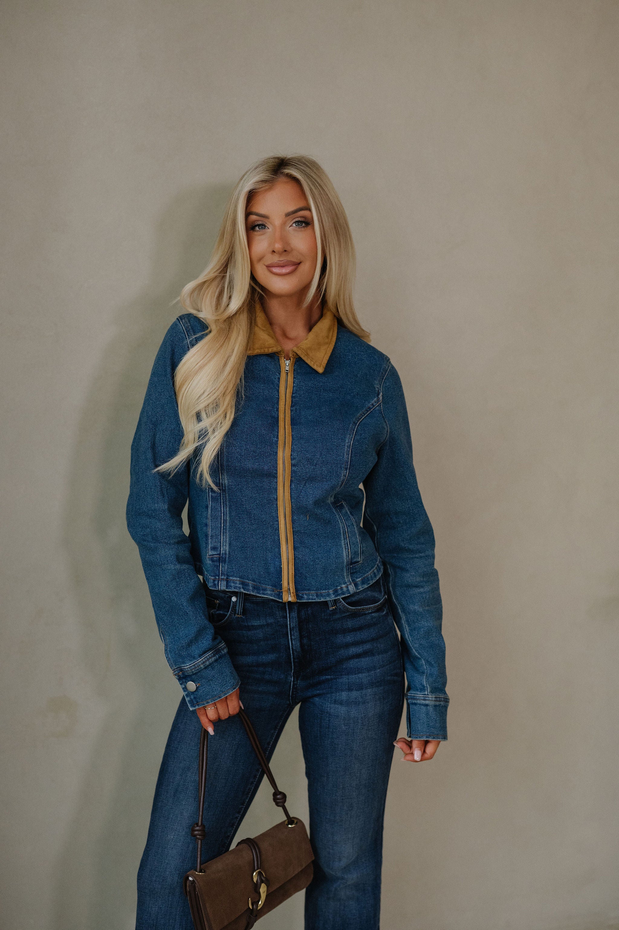 Suede Contrast Jacket-Denim