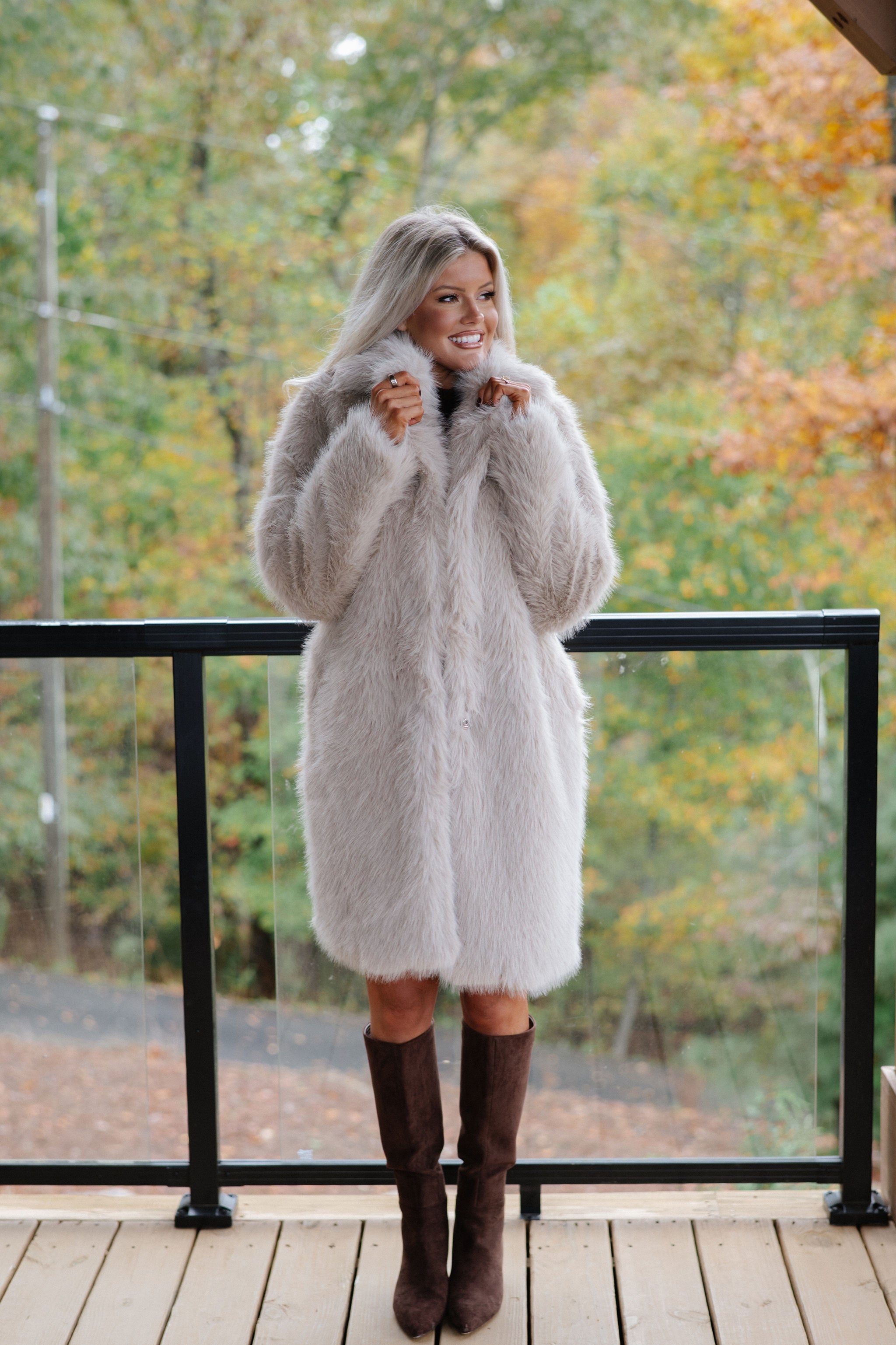 Emerson Luxe Fur Coat-Taupe