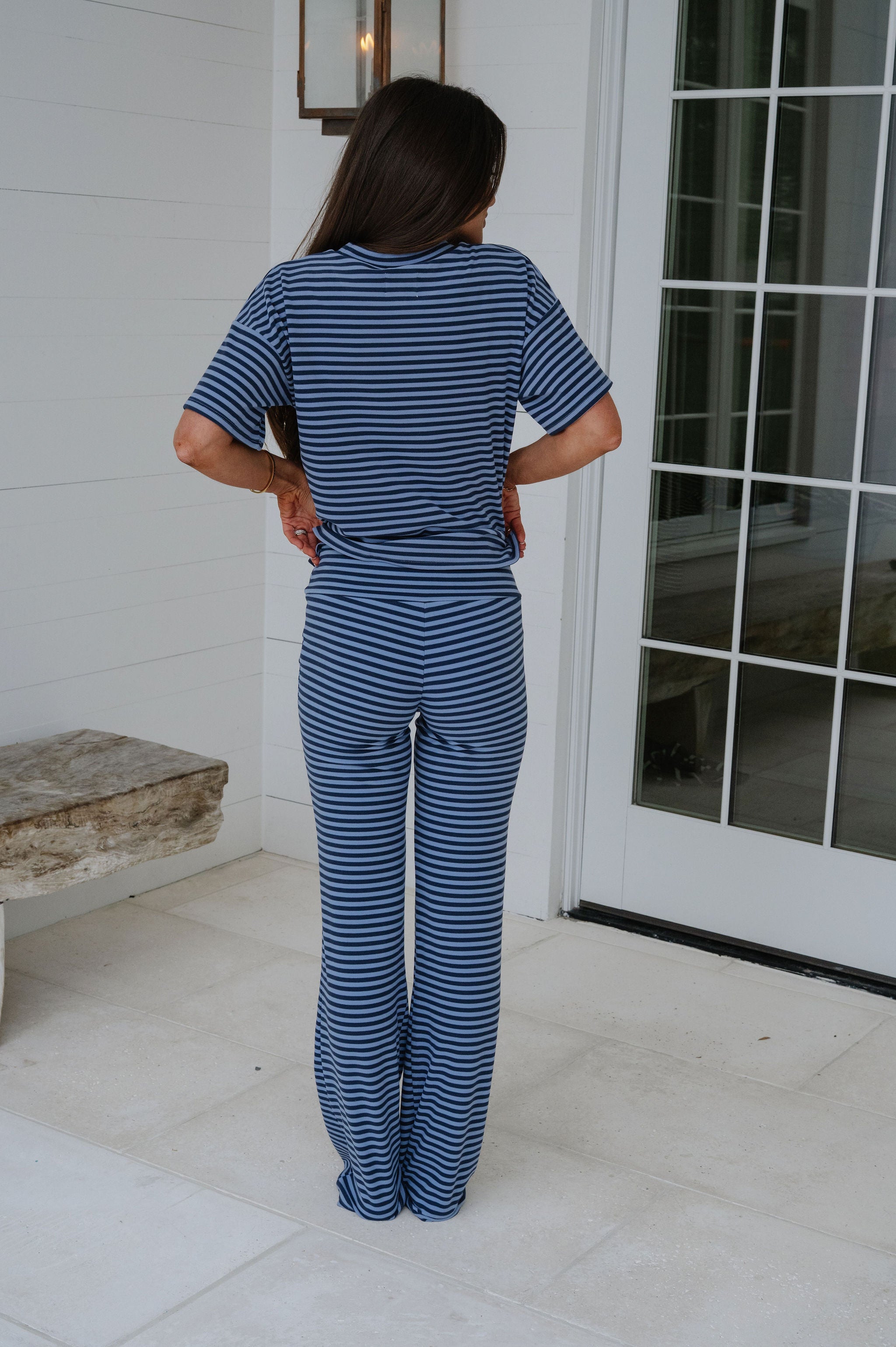 Dylan Striped Pants Set-Navy