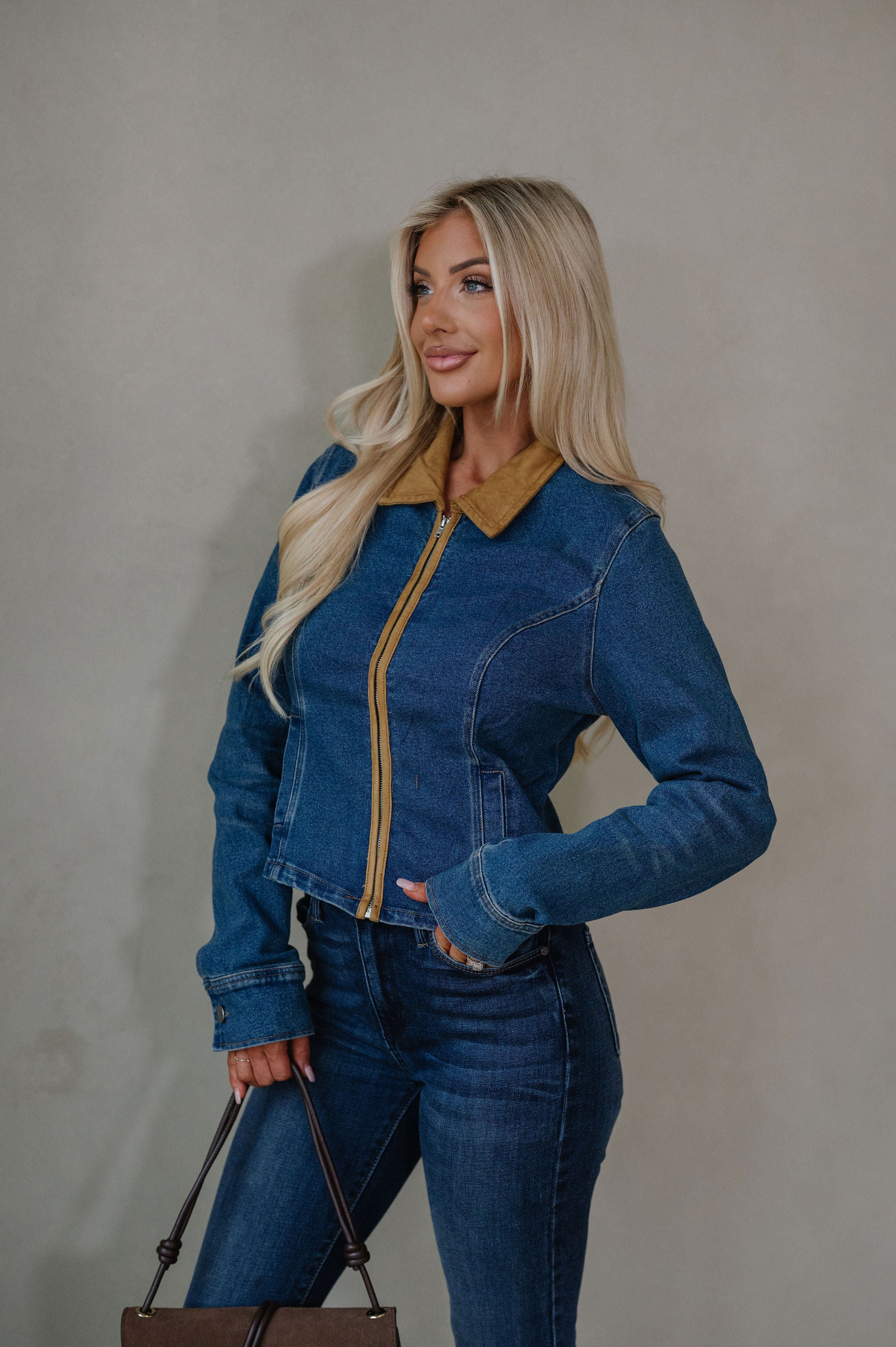 Suede Contrast Jacket-Denim
