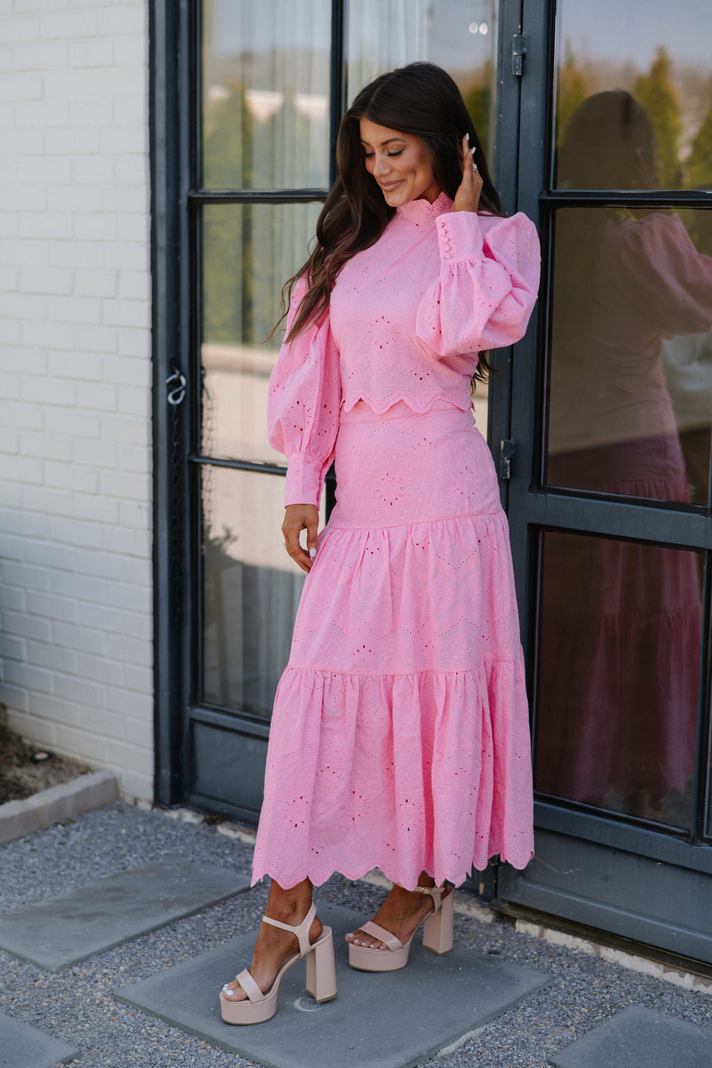 Pointed Scalloped Skirt Set-Pink