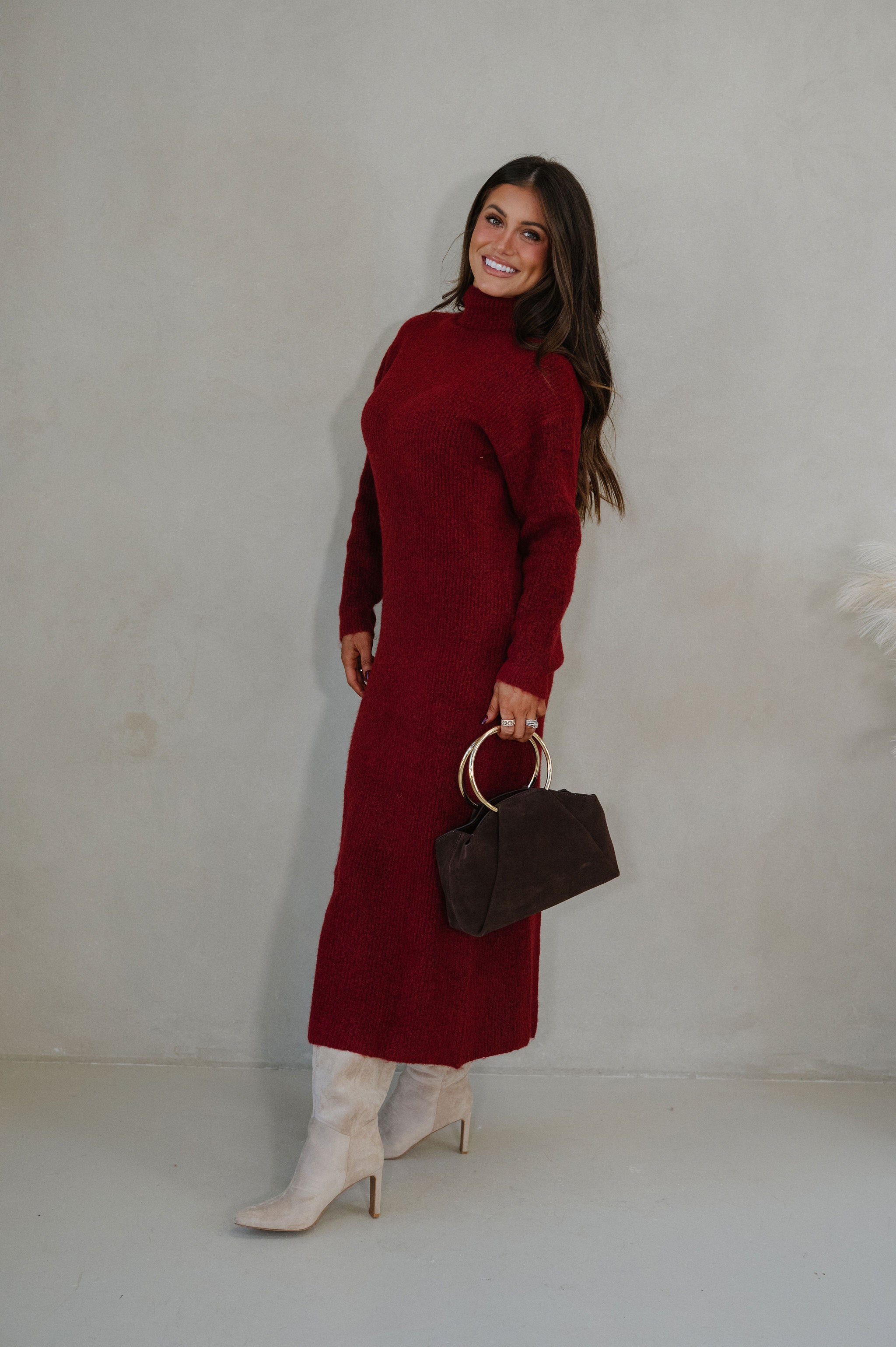 Kiara Knit Midi Dress-Red