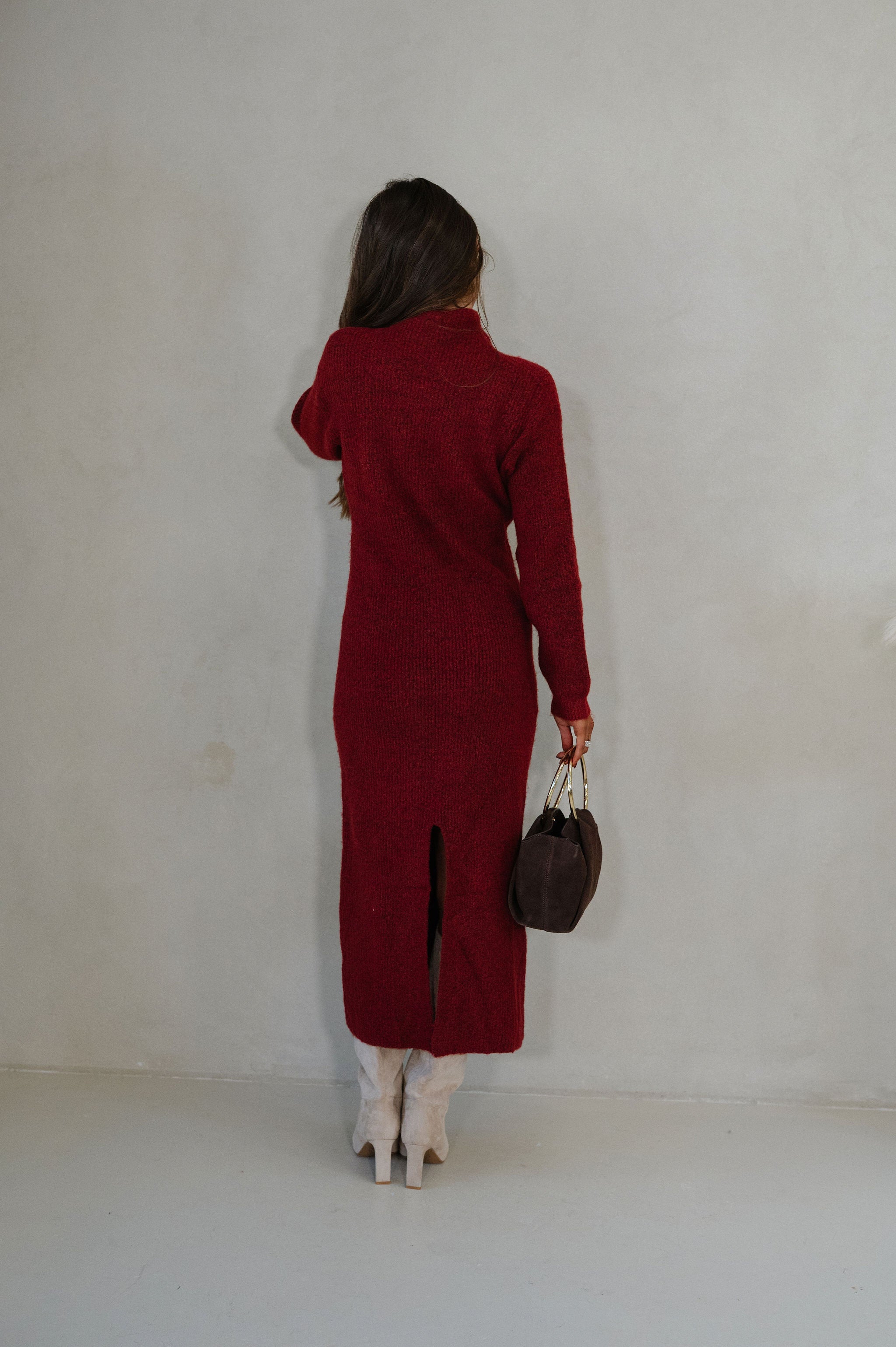 Kiara Knit Midi Dress-Red