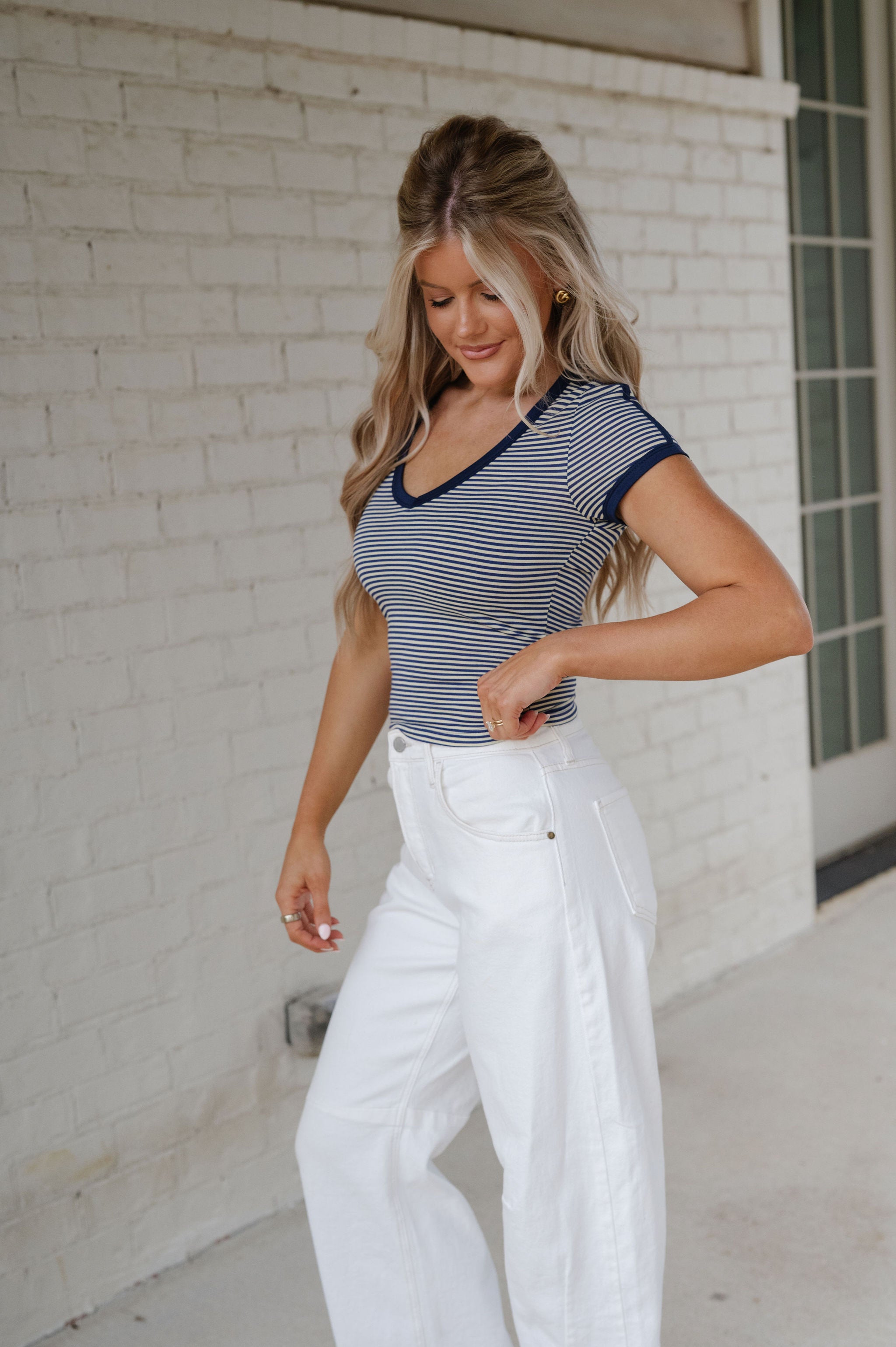 Brooke Striped Top-Yellow/Navy