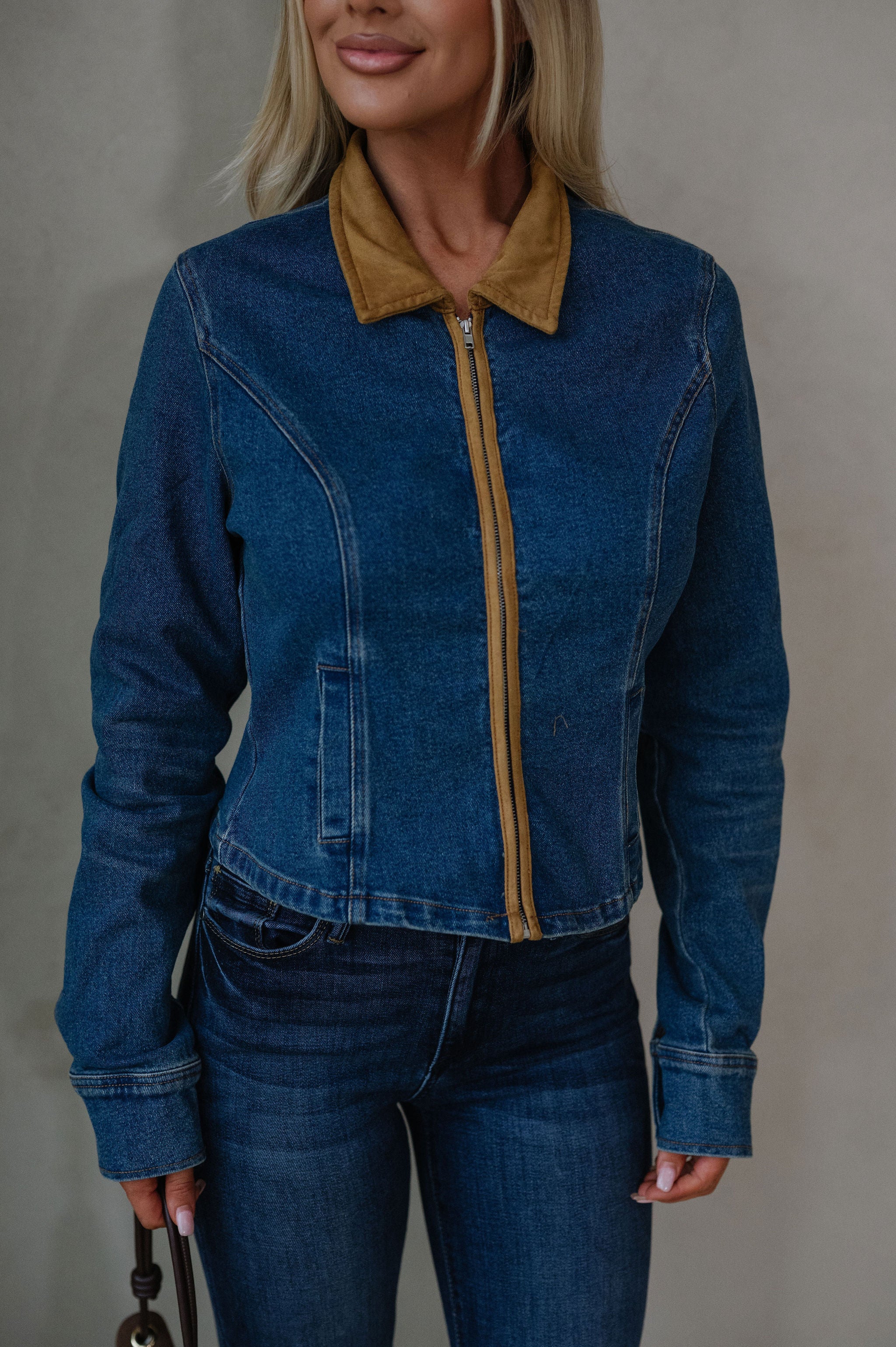 Suede Contrast Jacket-Denim