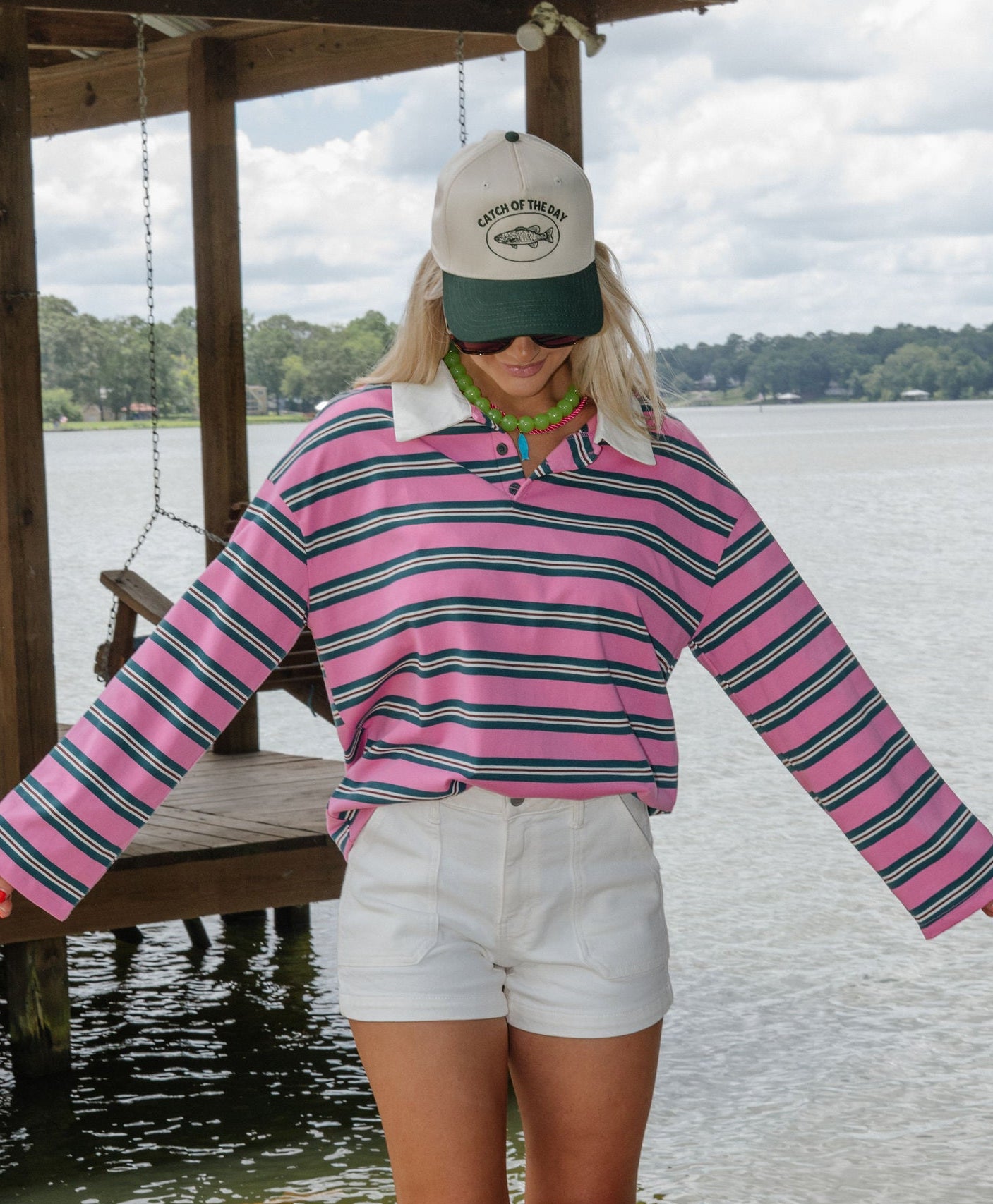 Oversized Striped Top-Pink/Green