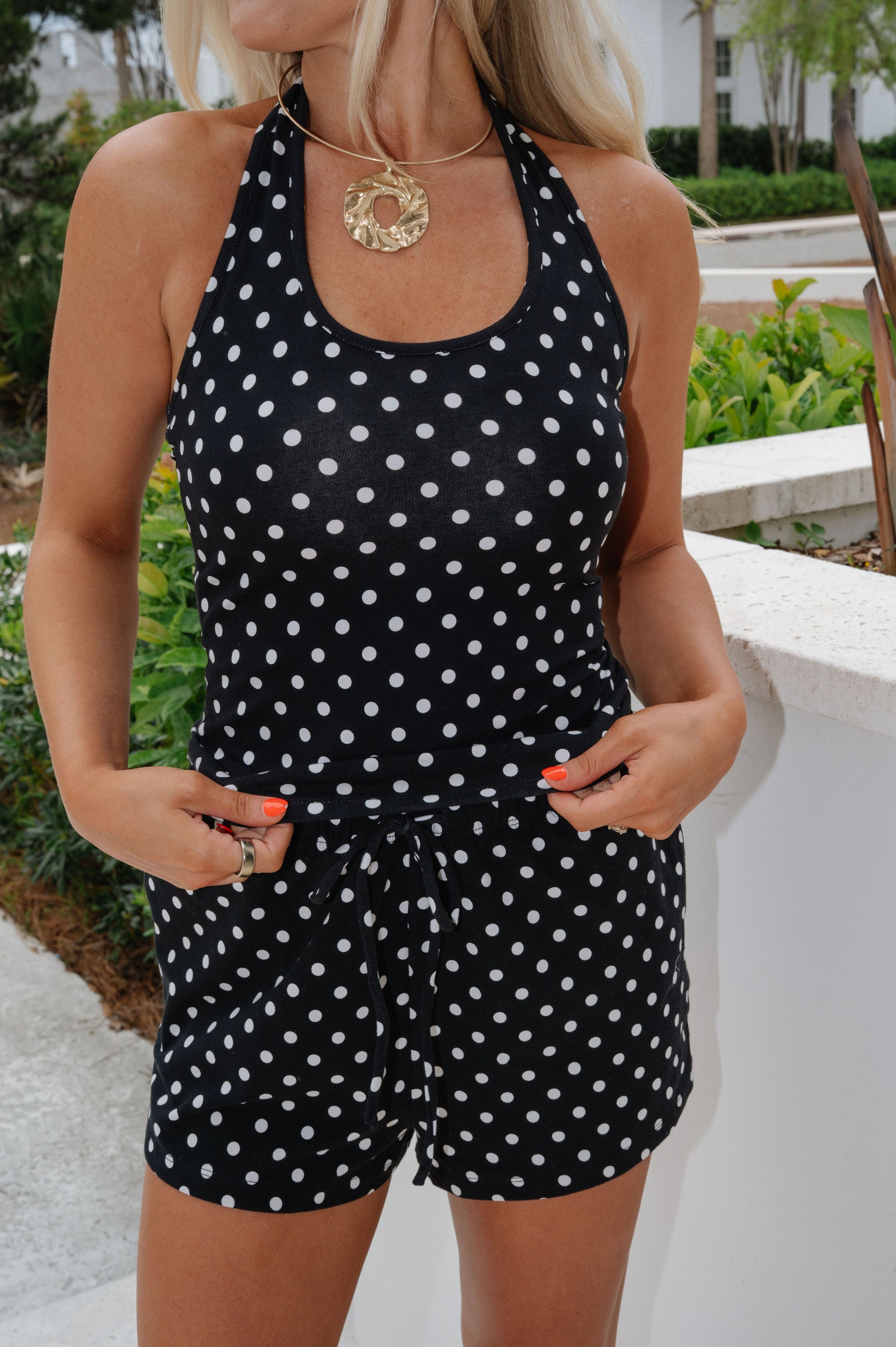 Cassidy Polka Dot Shorts Set-Black