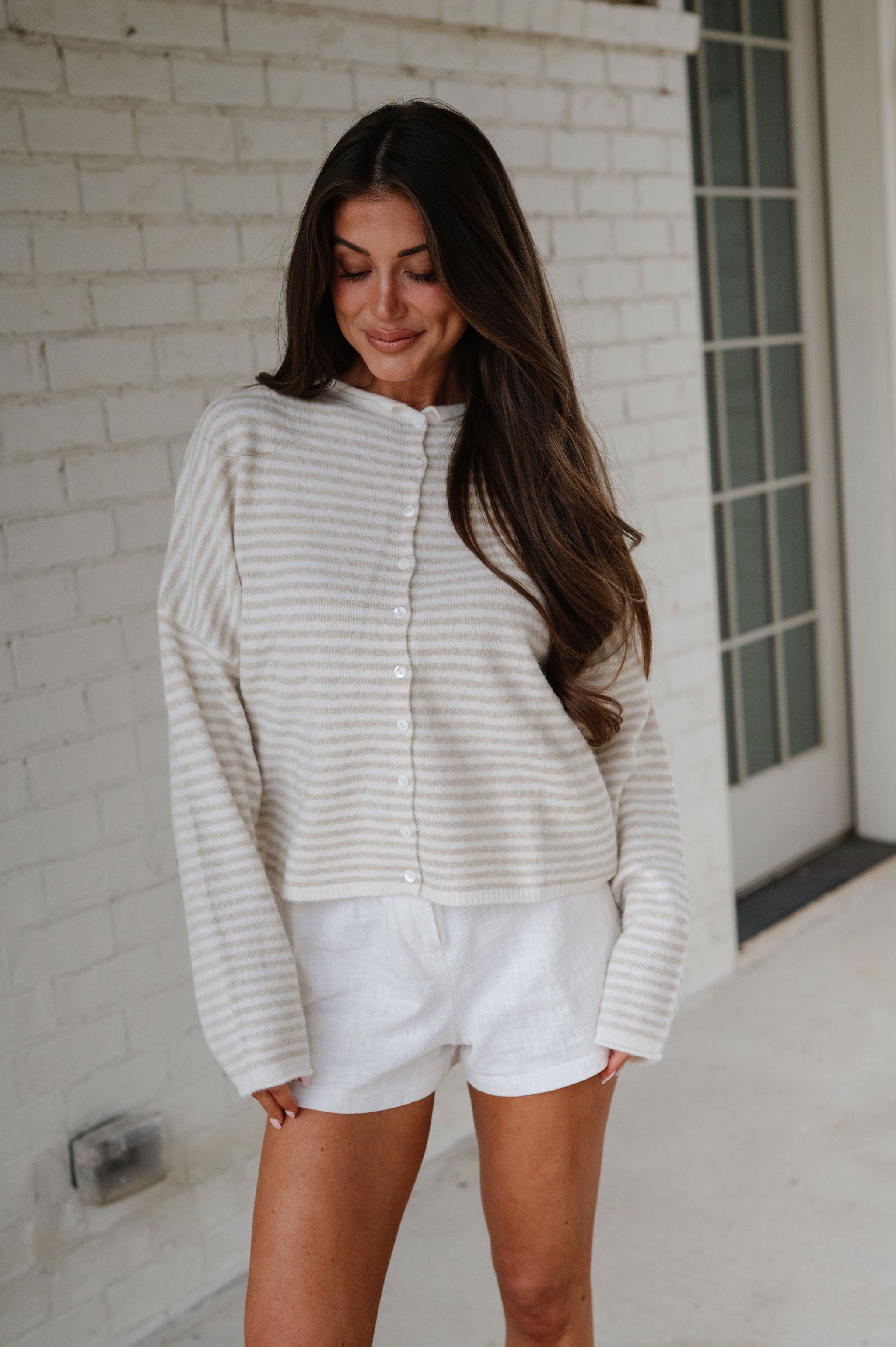 Mallory Mini Striped Cardigan- Cream