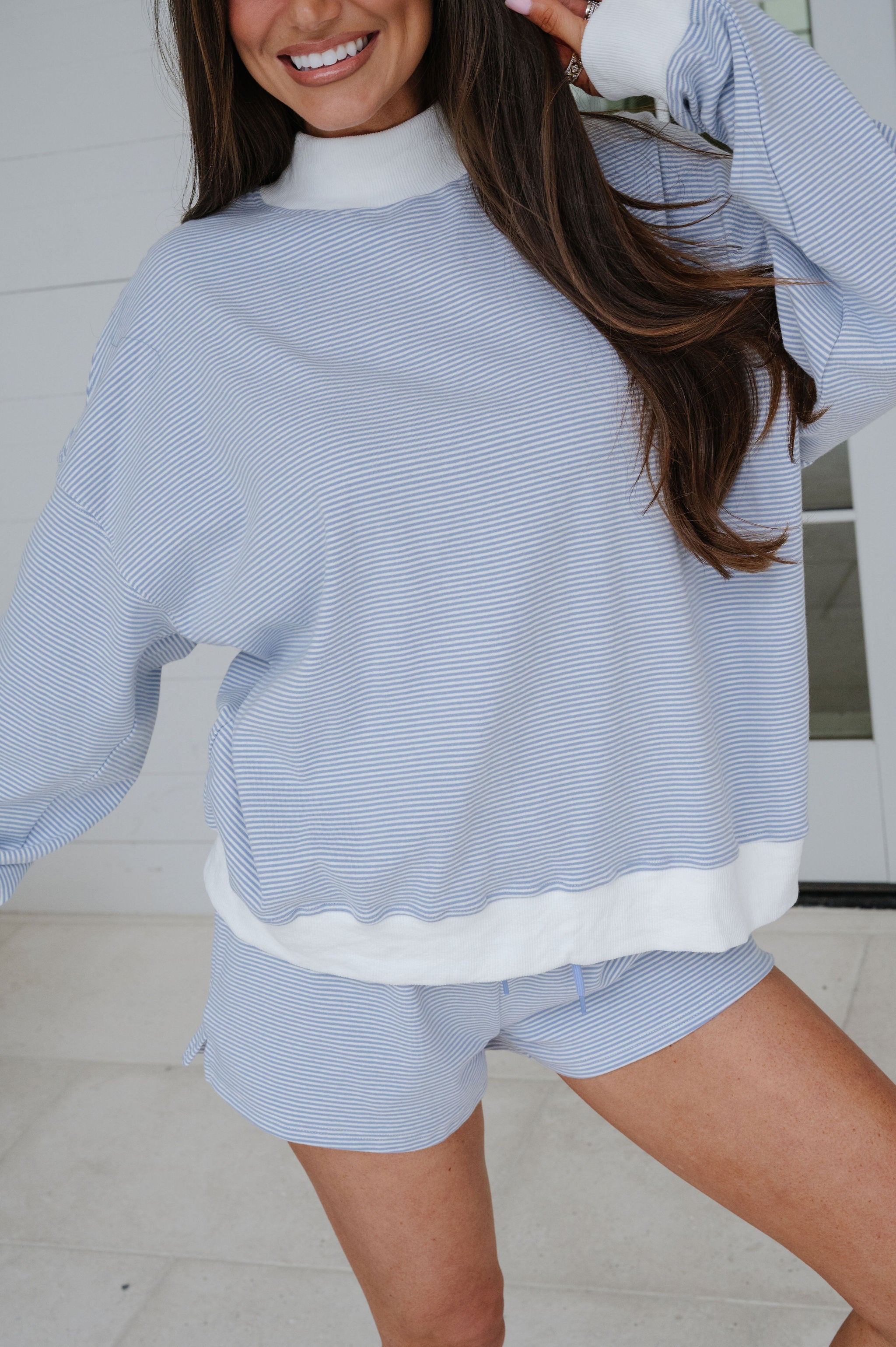 Channing Striped Shorts Set-Light Blue