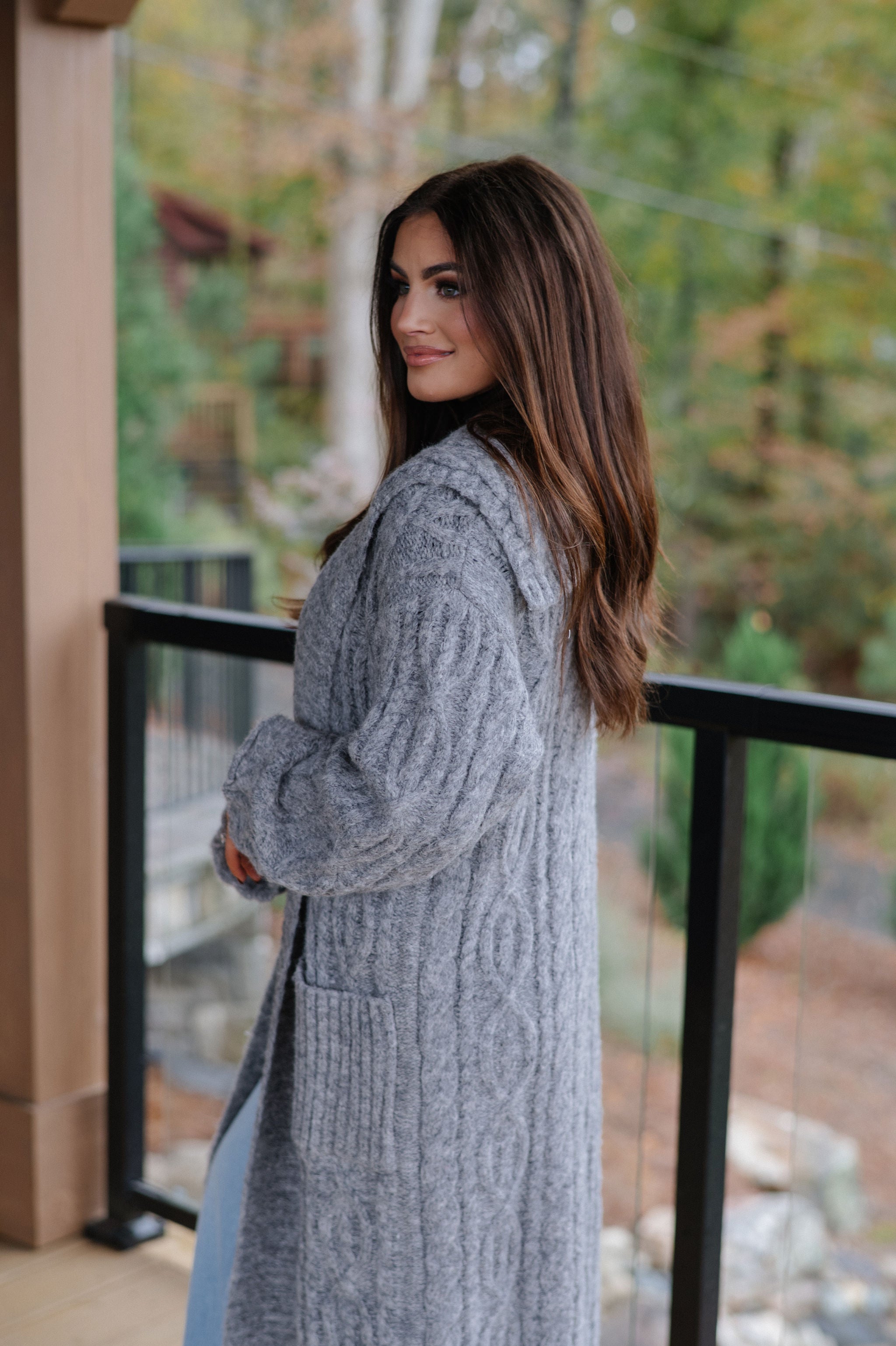 Chunky Knit Foldover Cardigan-Charcoal