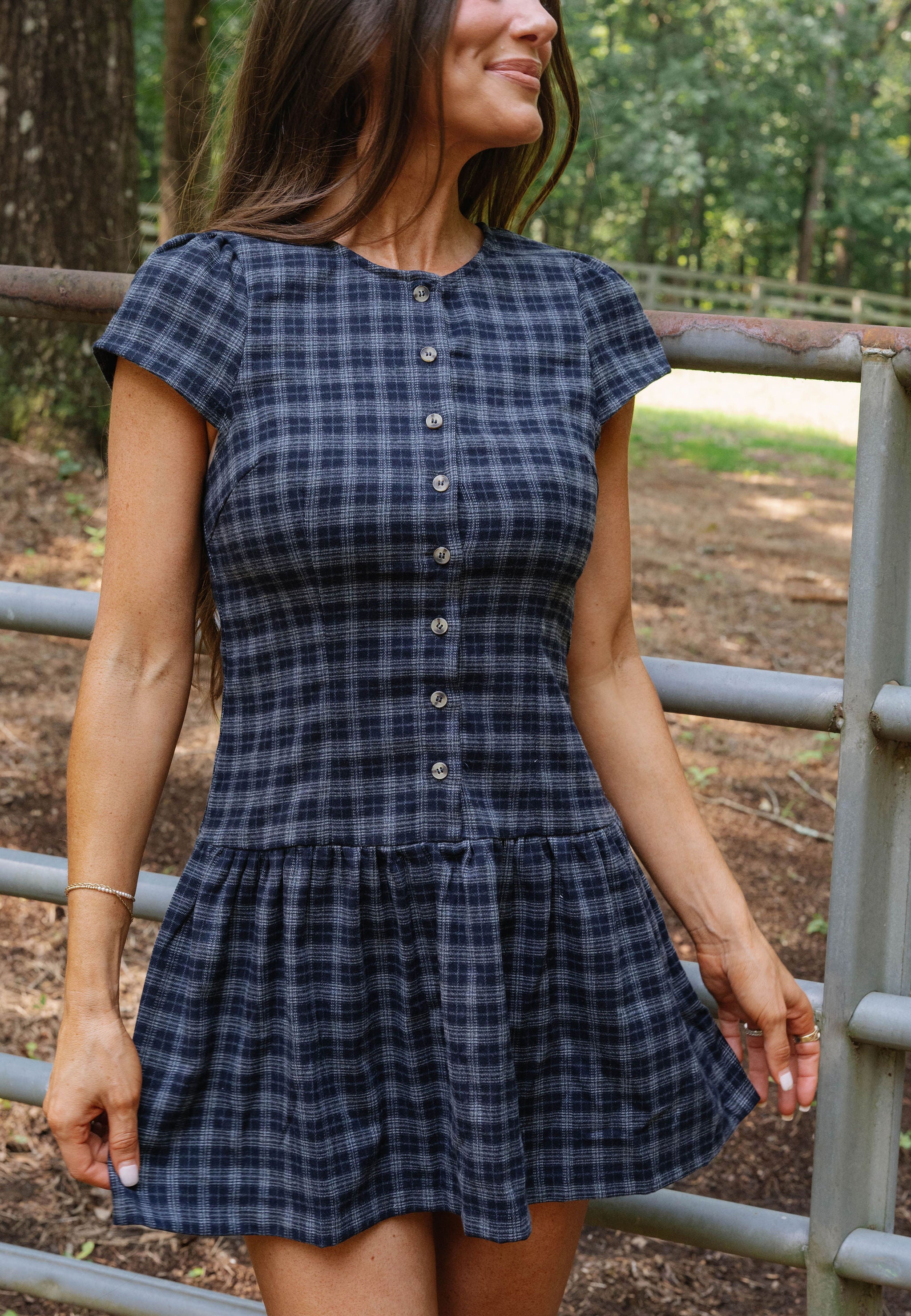 Rowyn Plaid Mini Dress-Navy/Grey