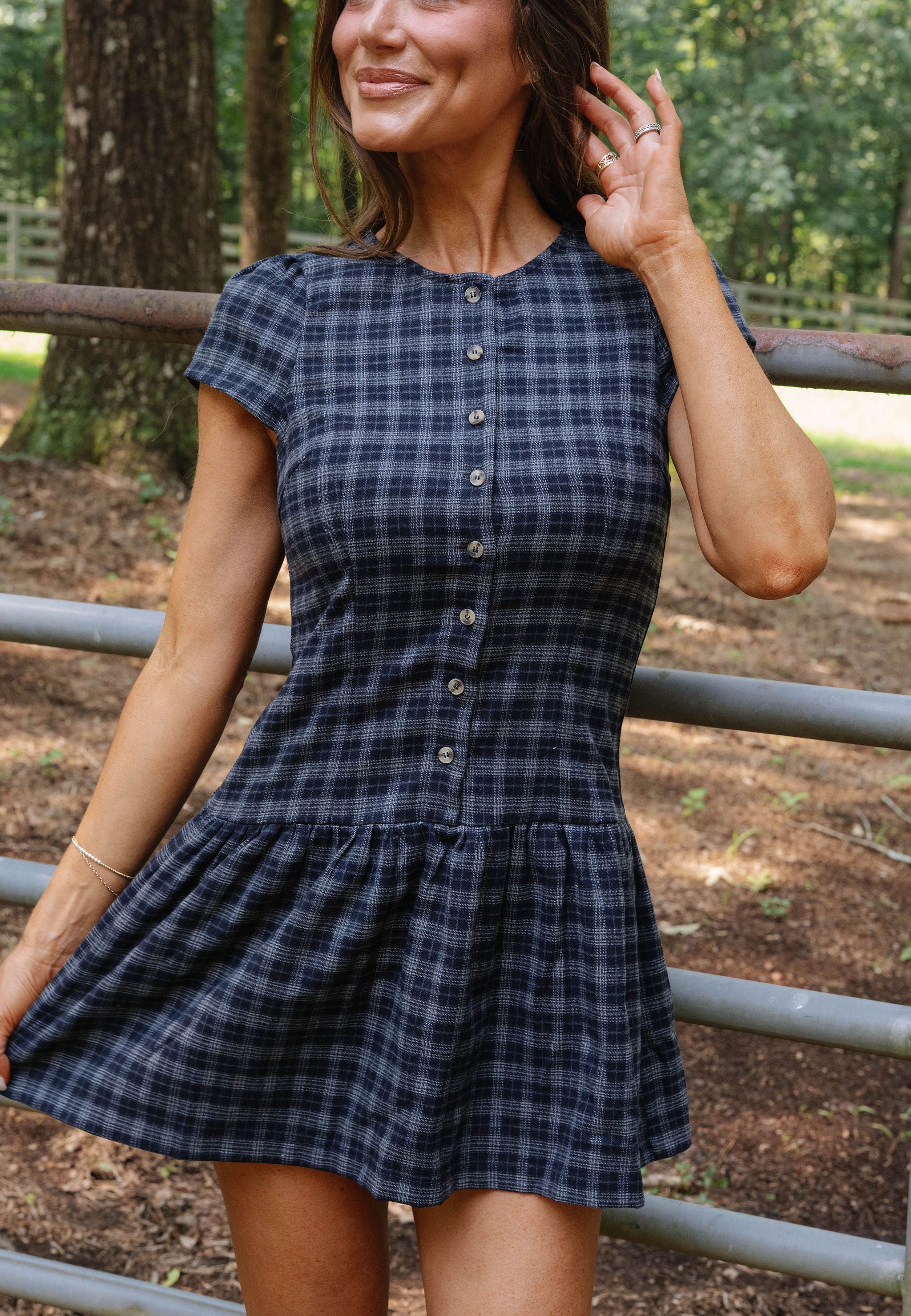 Rowyn Plaid Mini Dress-Navy/Grey