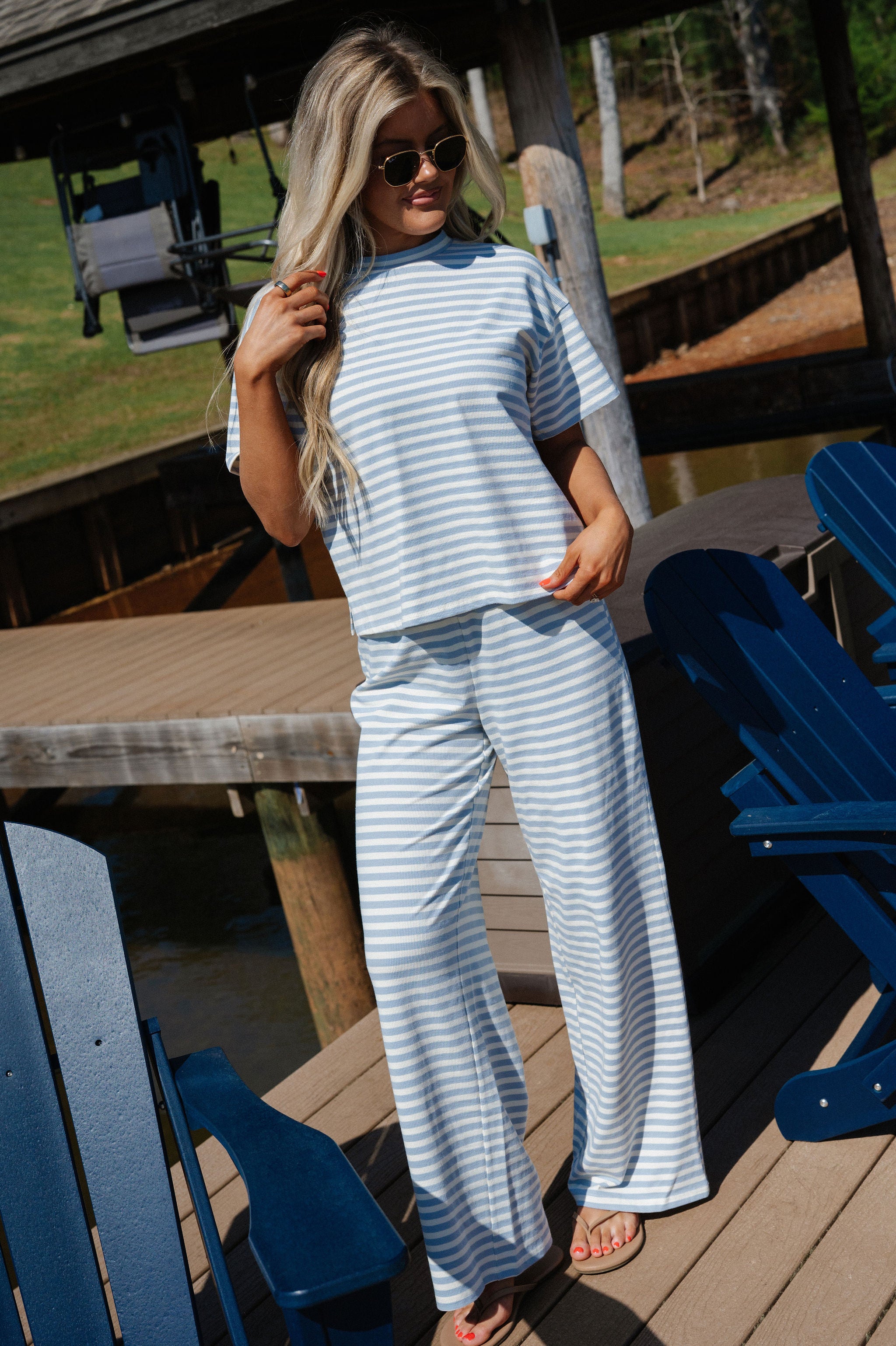 Sam Striped Pants Set-Light Blue