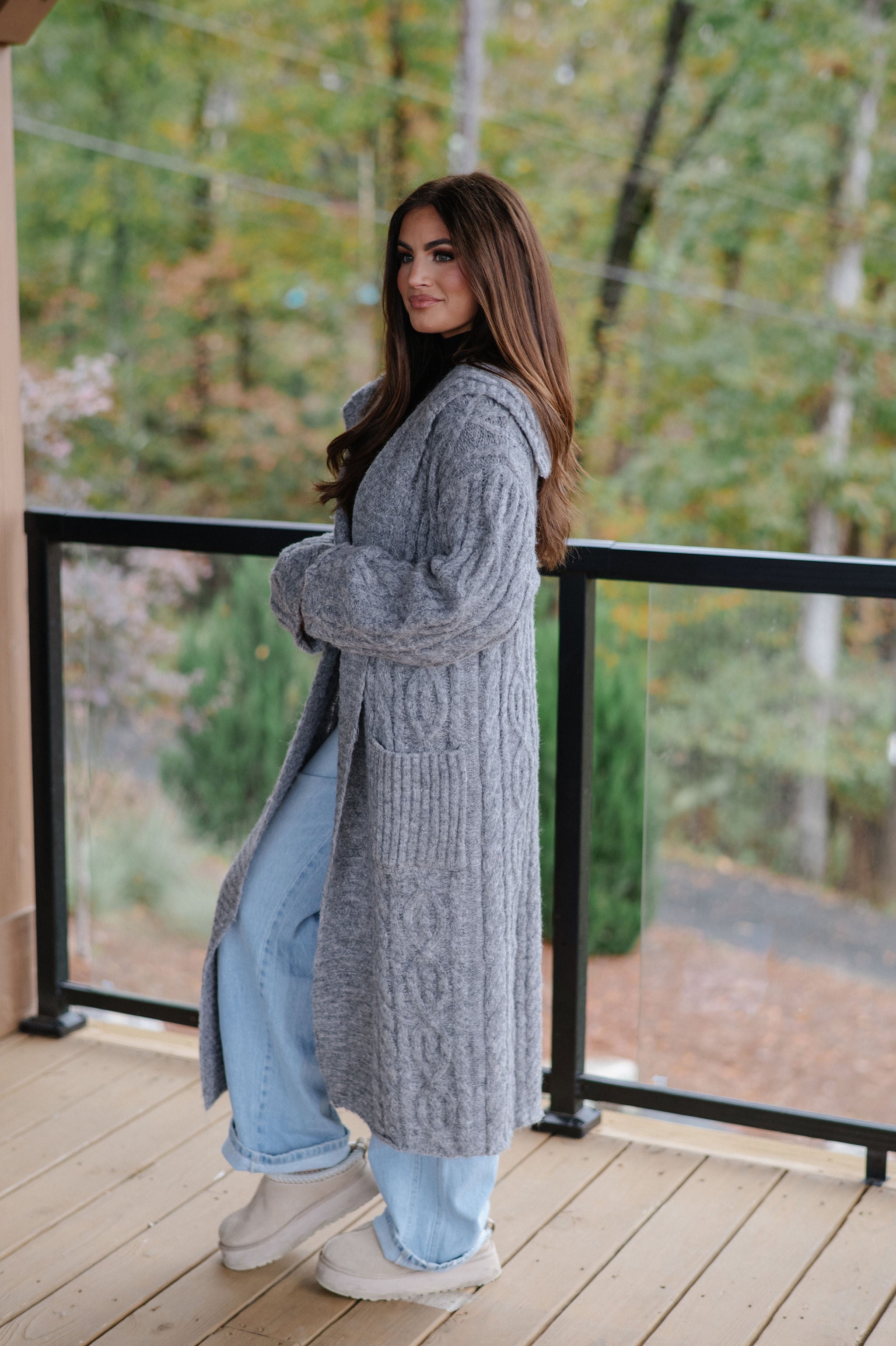 Chunky Knit Foldover Cardigan-Charcoal