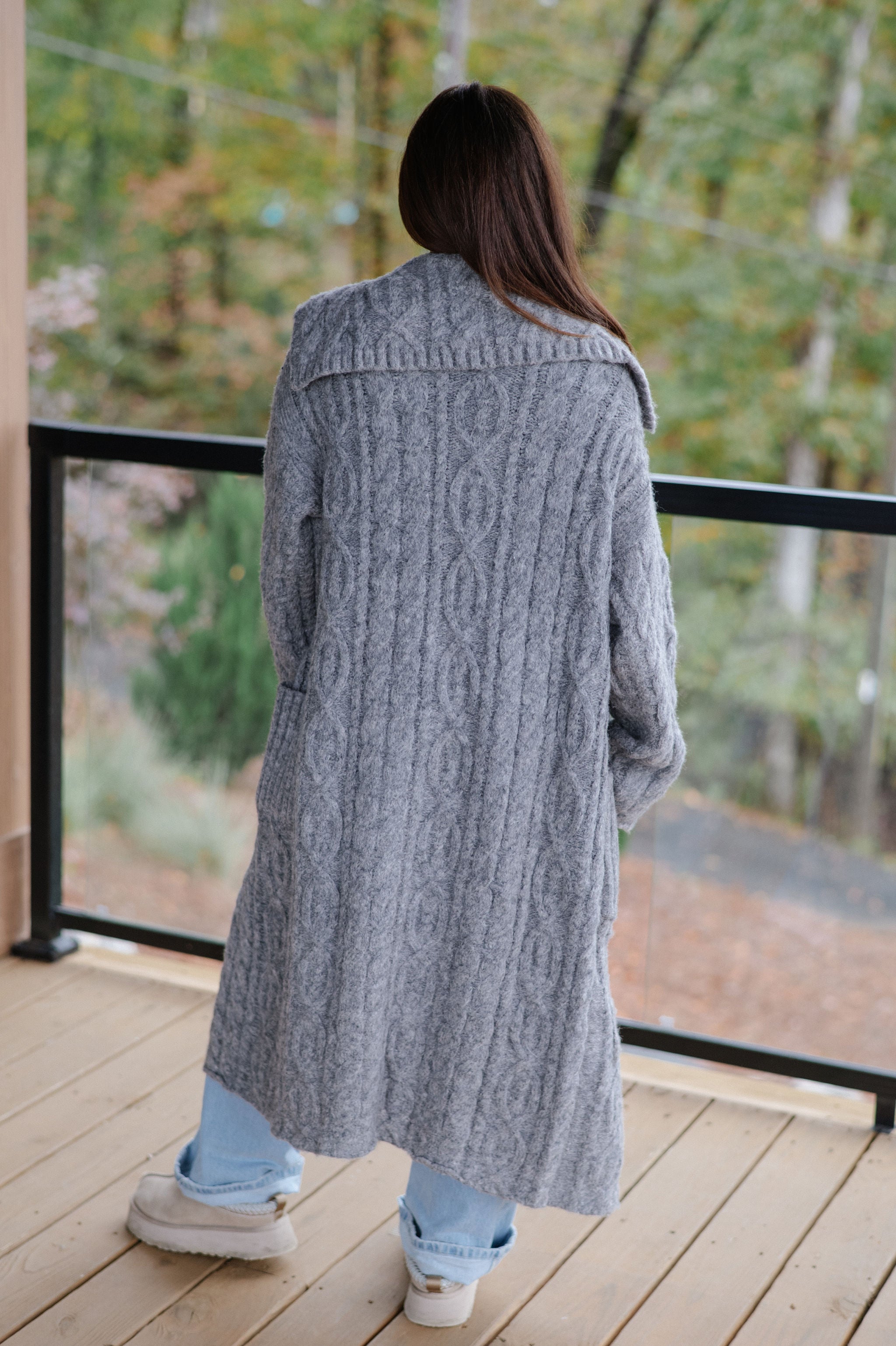 Chunky Knit Foldover Cardigan-Charcoal