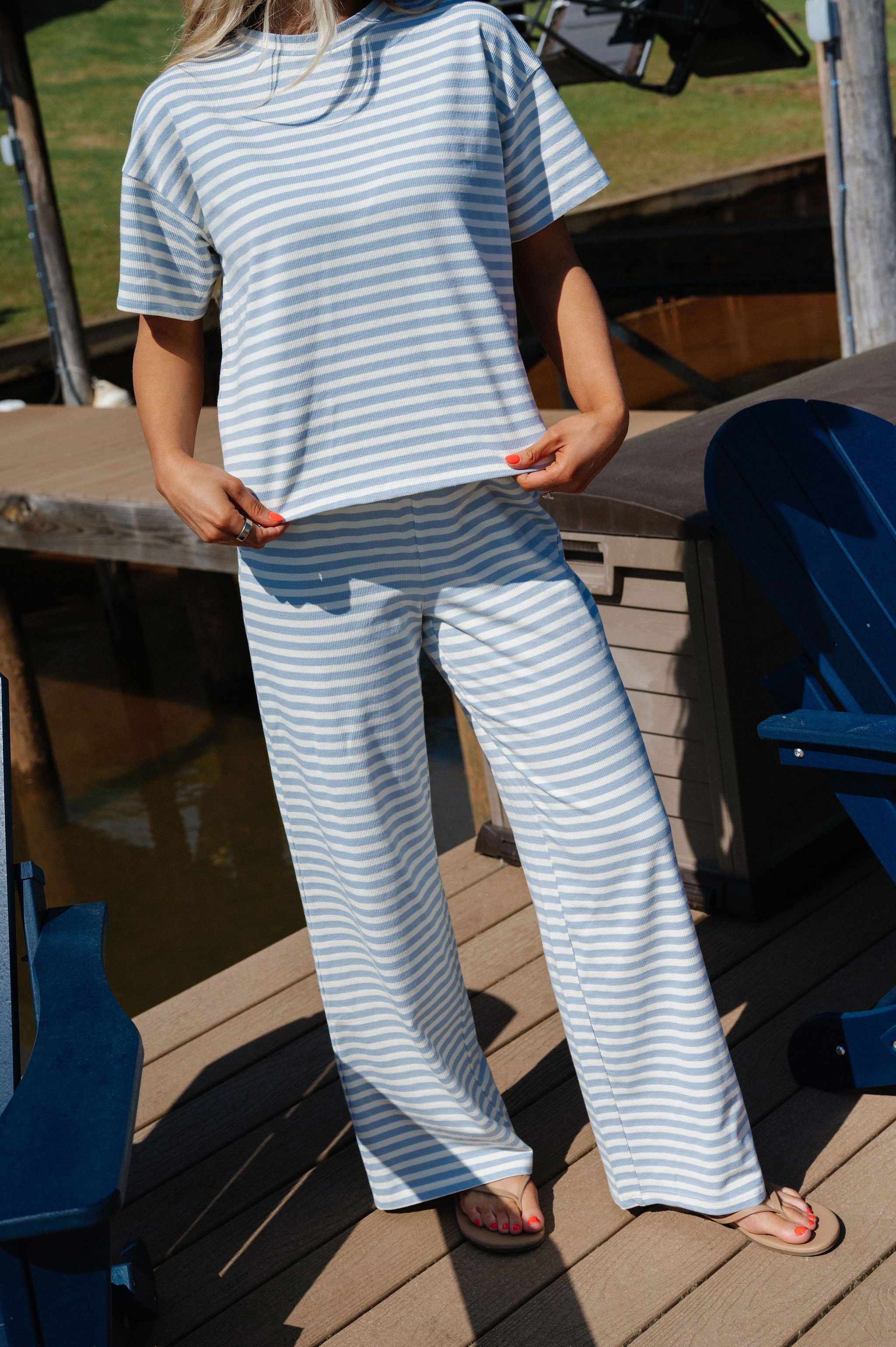 Sam Striped Pants Set-Light Blue