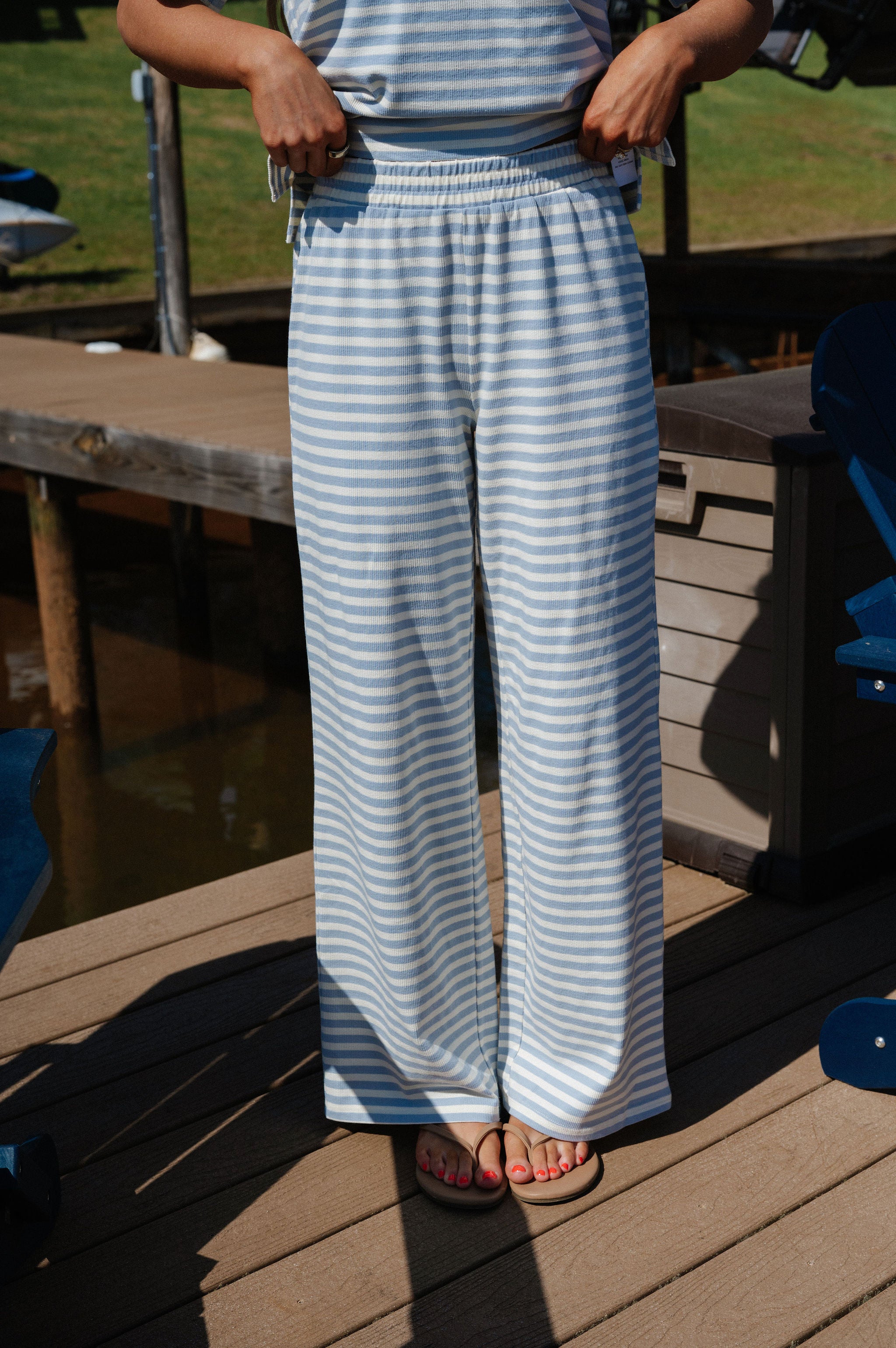 Sam Striped Pants Set-Light Blue