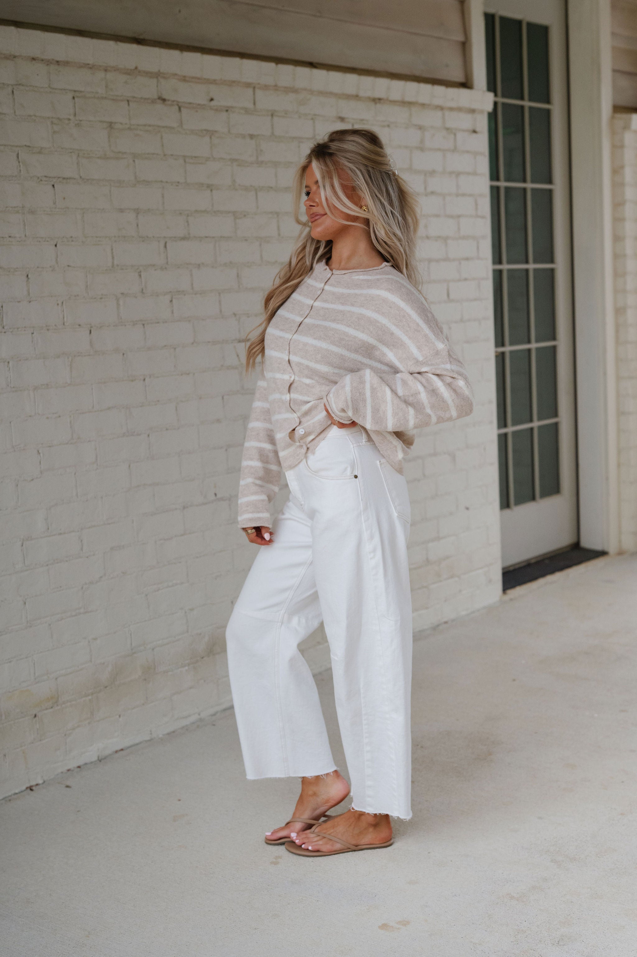 Cabana Striped Cardigan-Beige