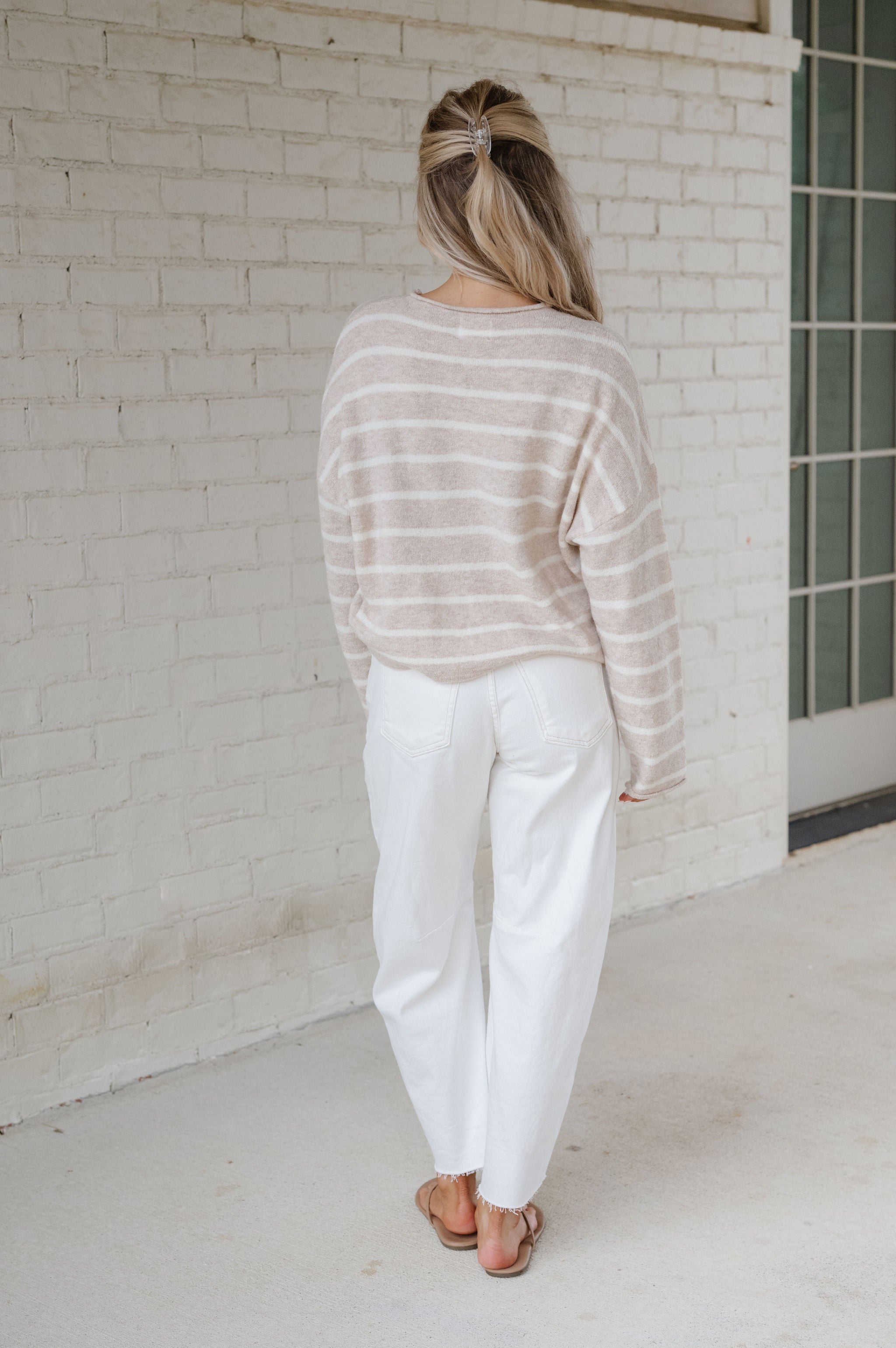 Cabana Striped Cardigan-Beige