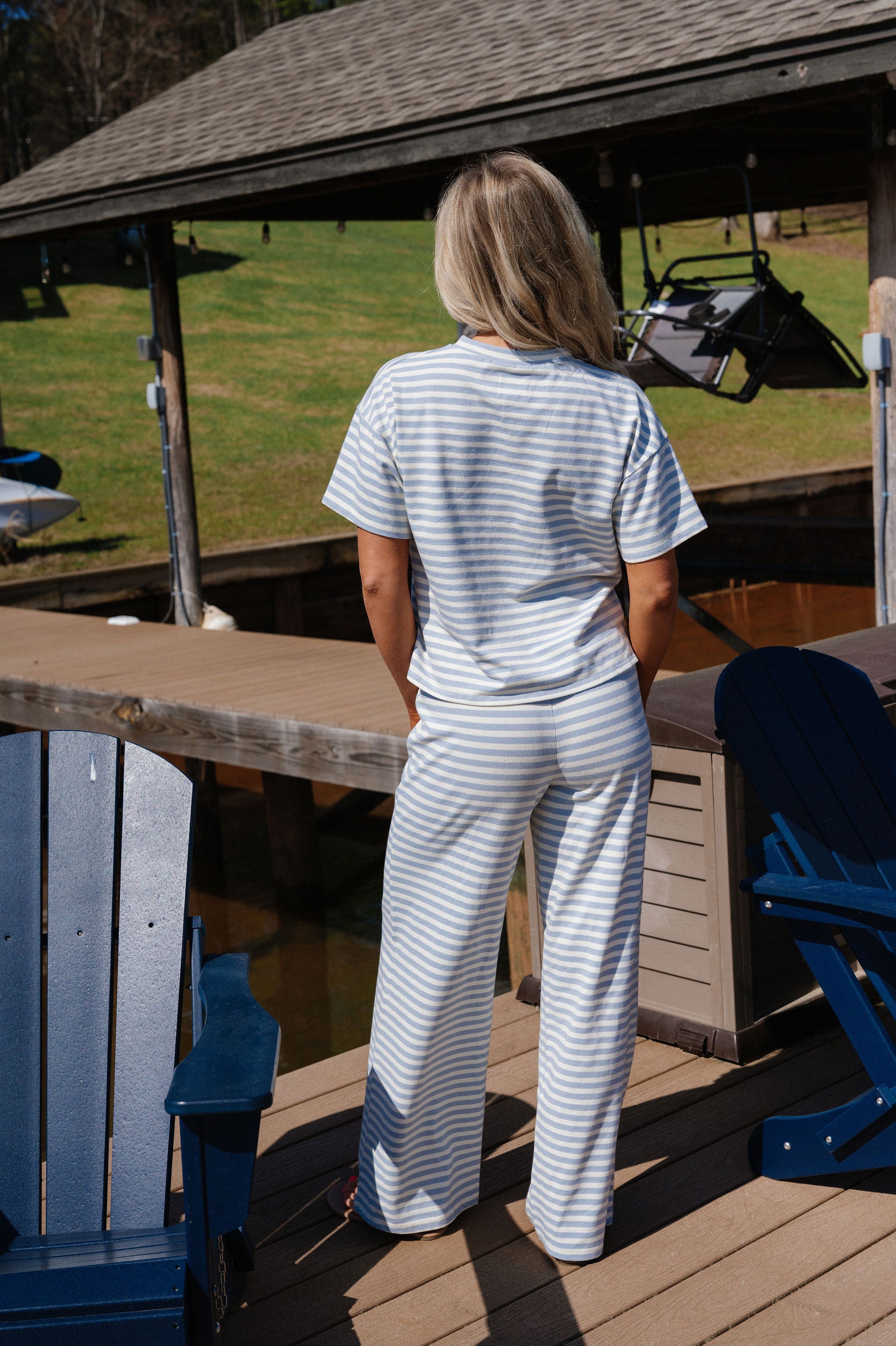 Sam Striped Pants Set-Light Blue