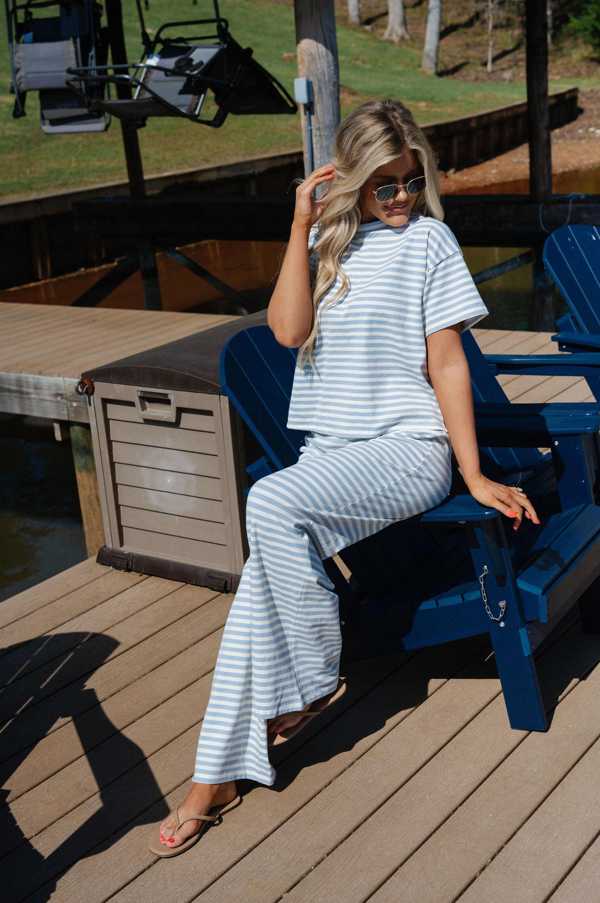 Sam Striped Pants Set-Light Blue