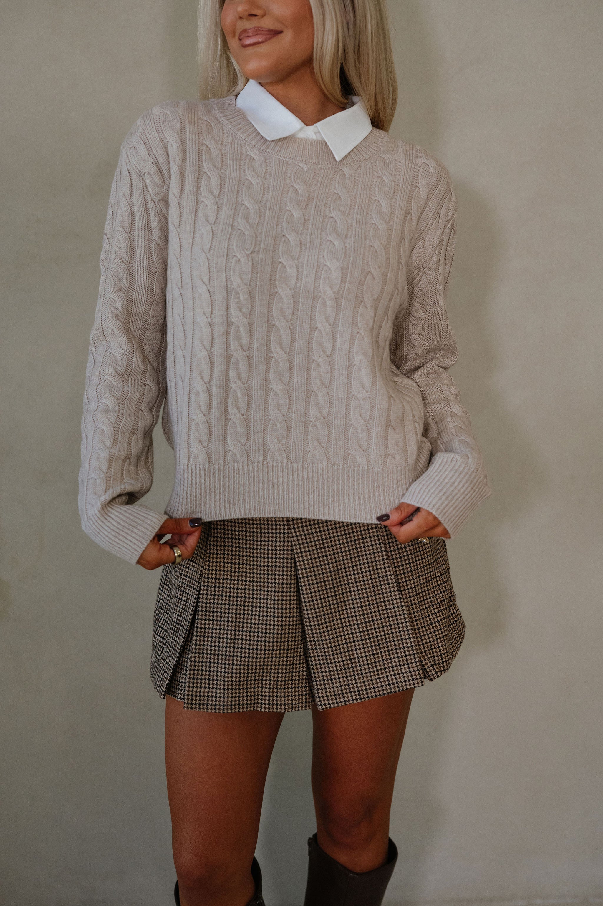 Tessa Cable Knit Sweater-Oatmeal