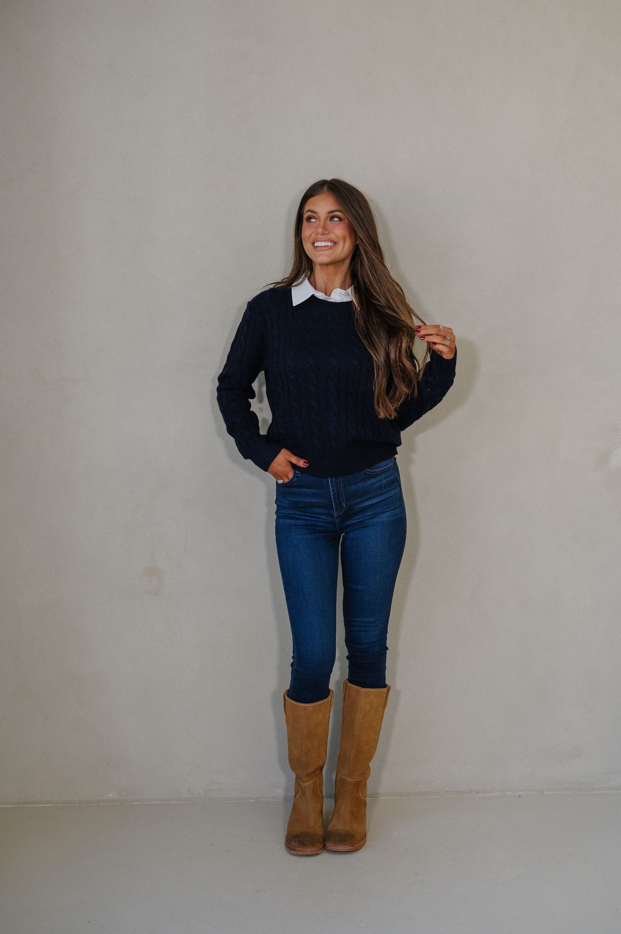 Tessa Cable Knit Sweater-Navy