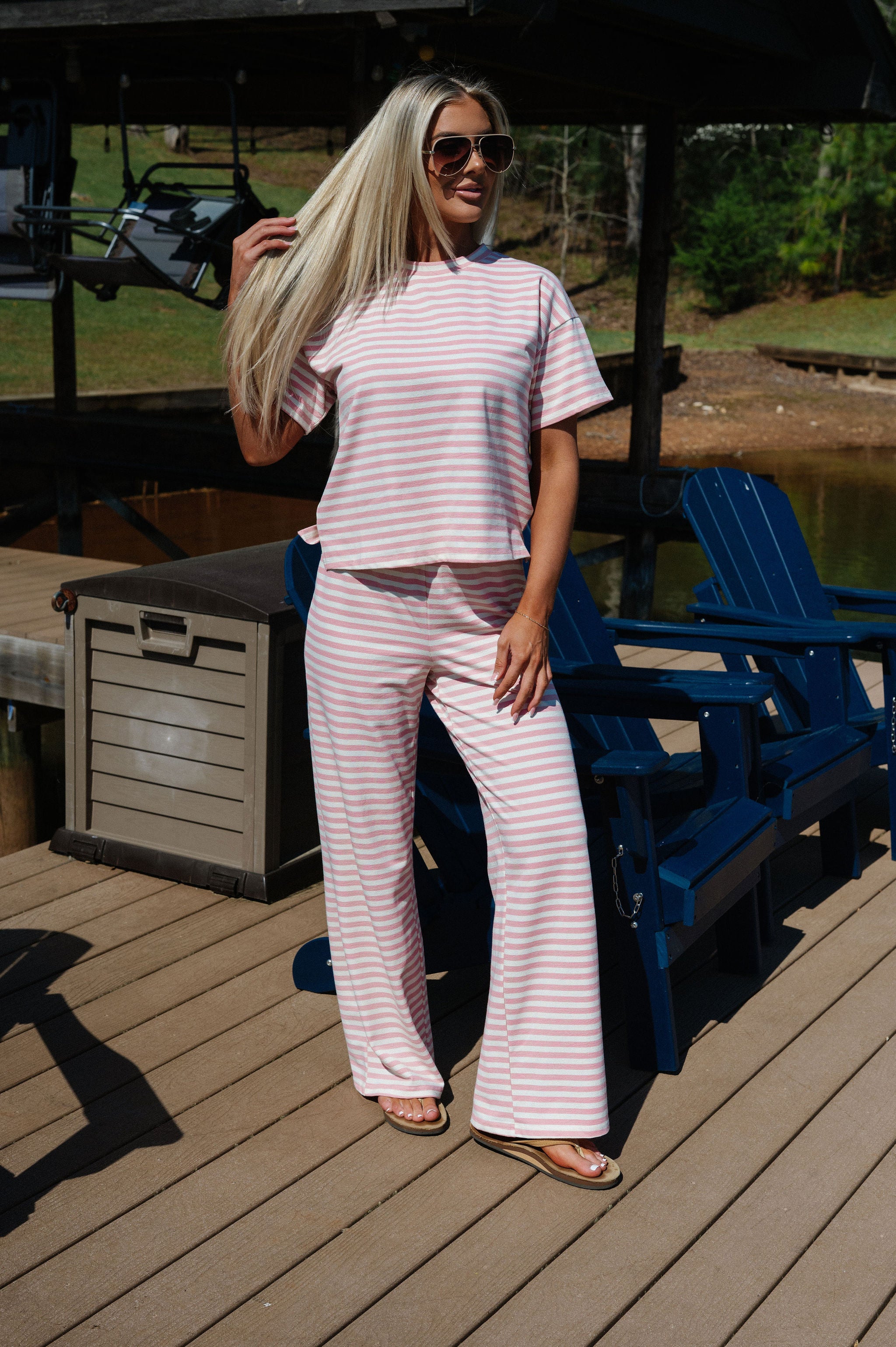 Sam Striped Pants Set-Pink