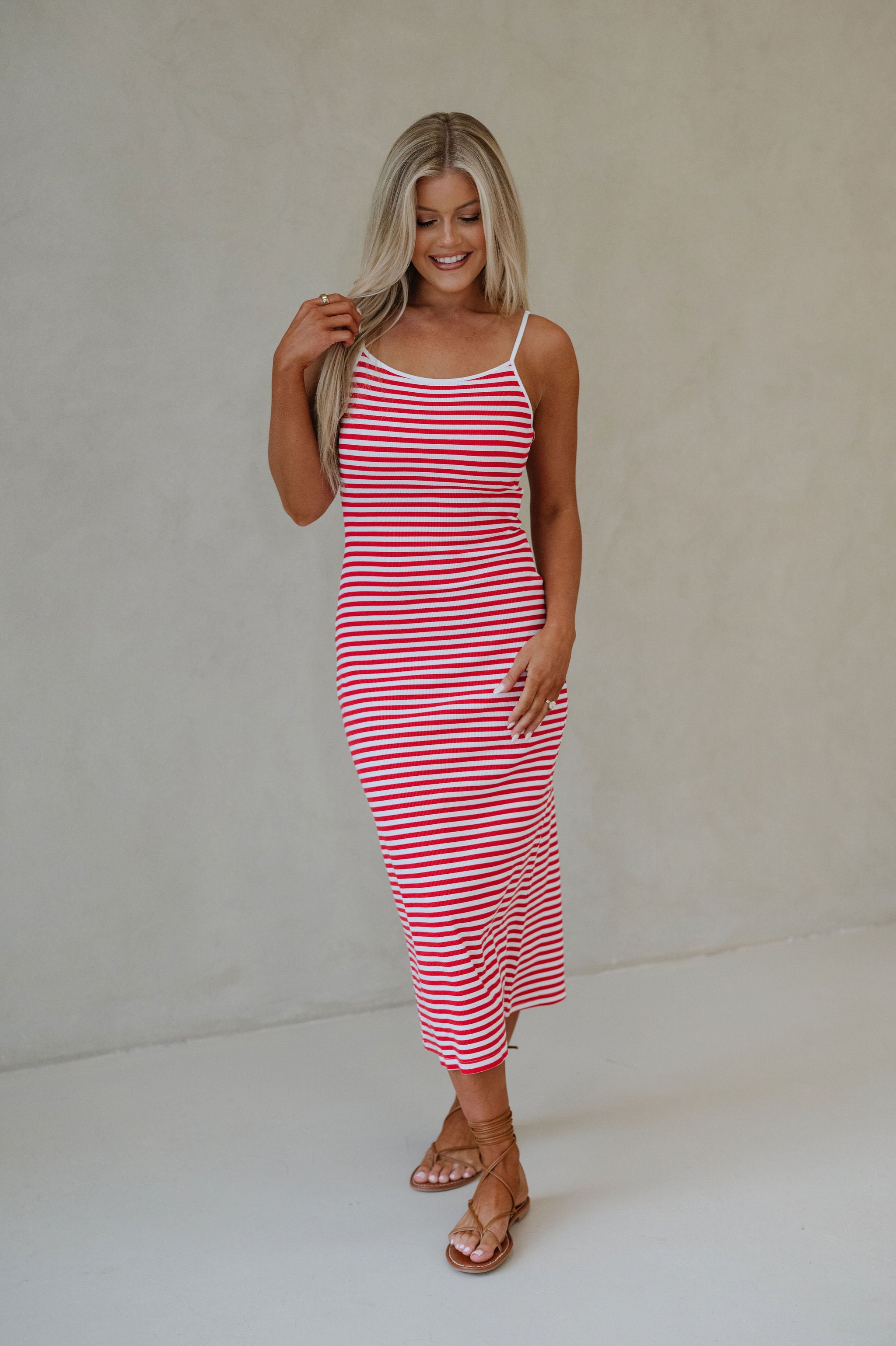 Bruno Striped Midi Dress-Red/White