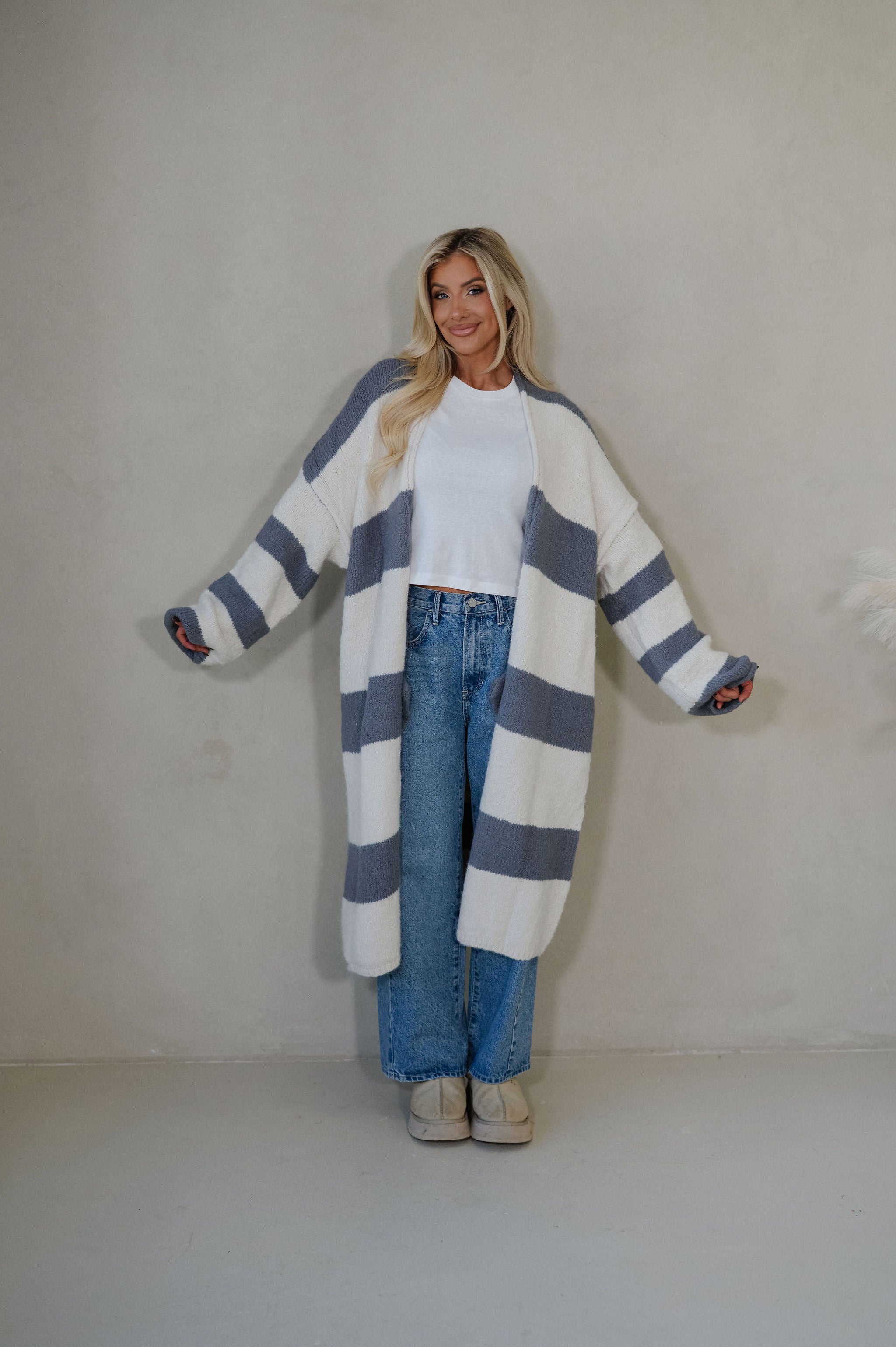 Striped Open Front Cardigan
