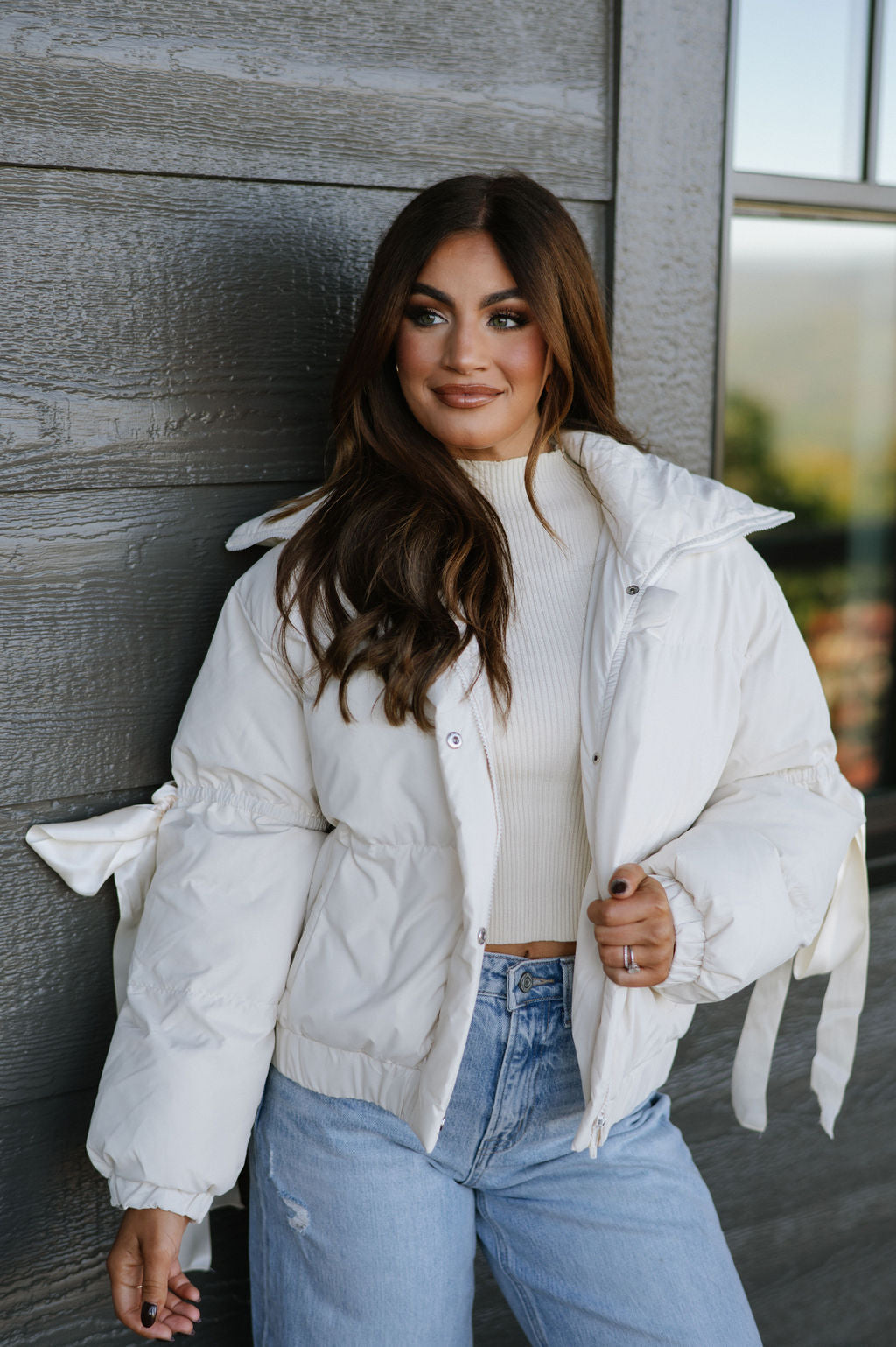 Cream puffer jacket best sale