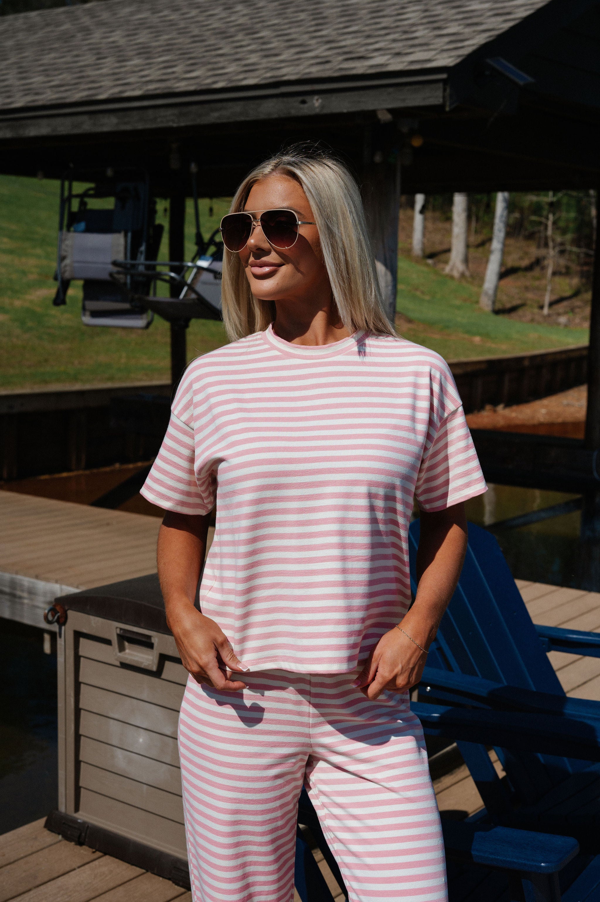 Sam Striped Pants Set-Pink